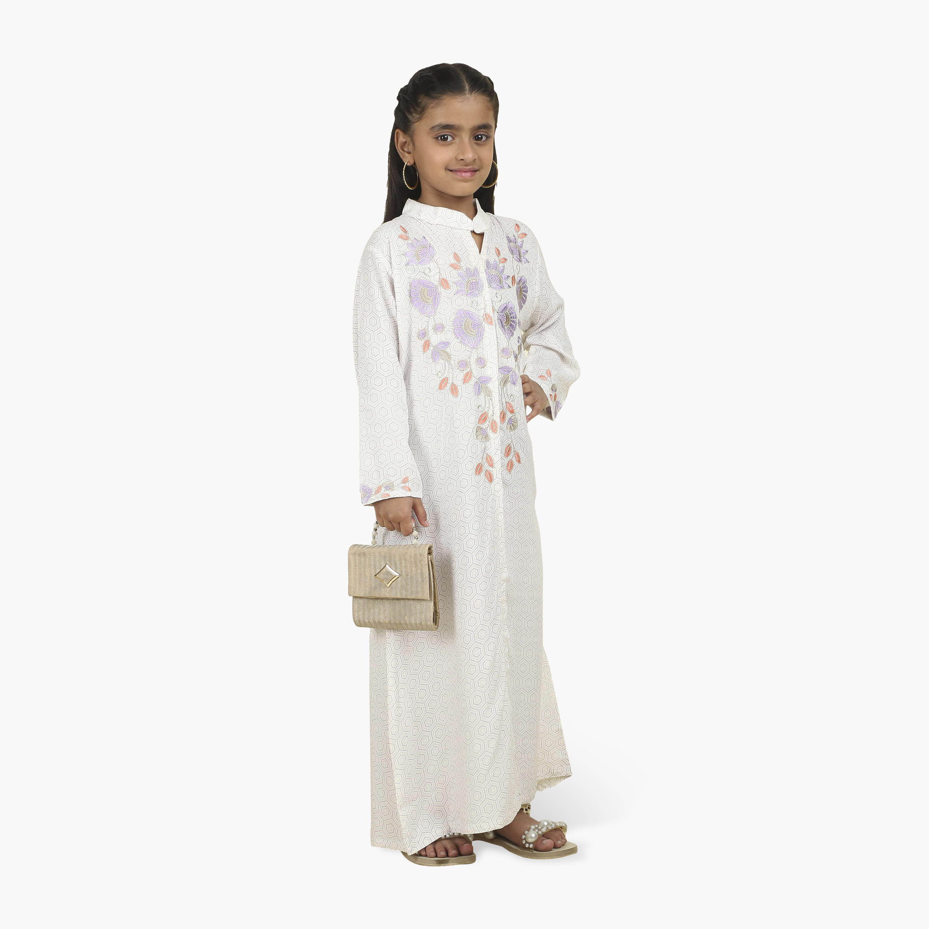 جلابية بناتي بياقة ماندارين مطرزة وطبعة هندسية من هنا أند سارة-girls-arabicclothing-jalabiyas-image-4