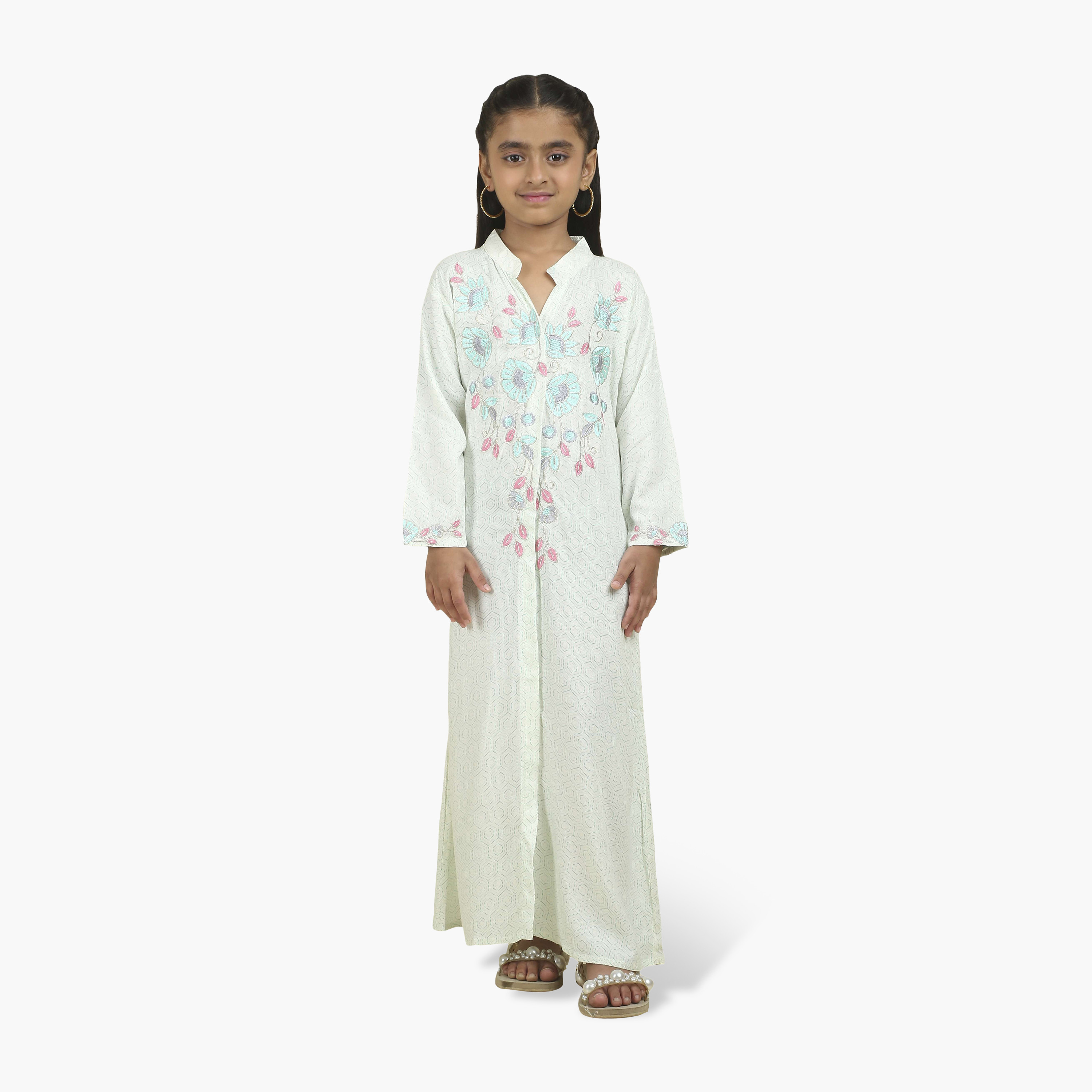 جلابية بناتي بياقة ماندارين مطرزة وطبعة هندسية من هنا أند سارة-girls-arabicclothing-jalabiyas-image-6