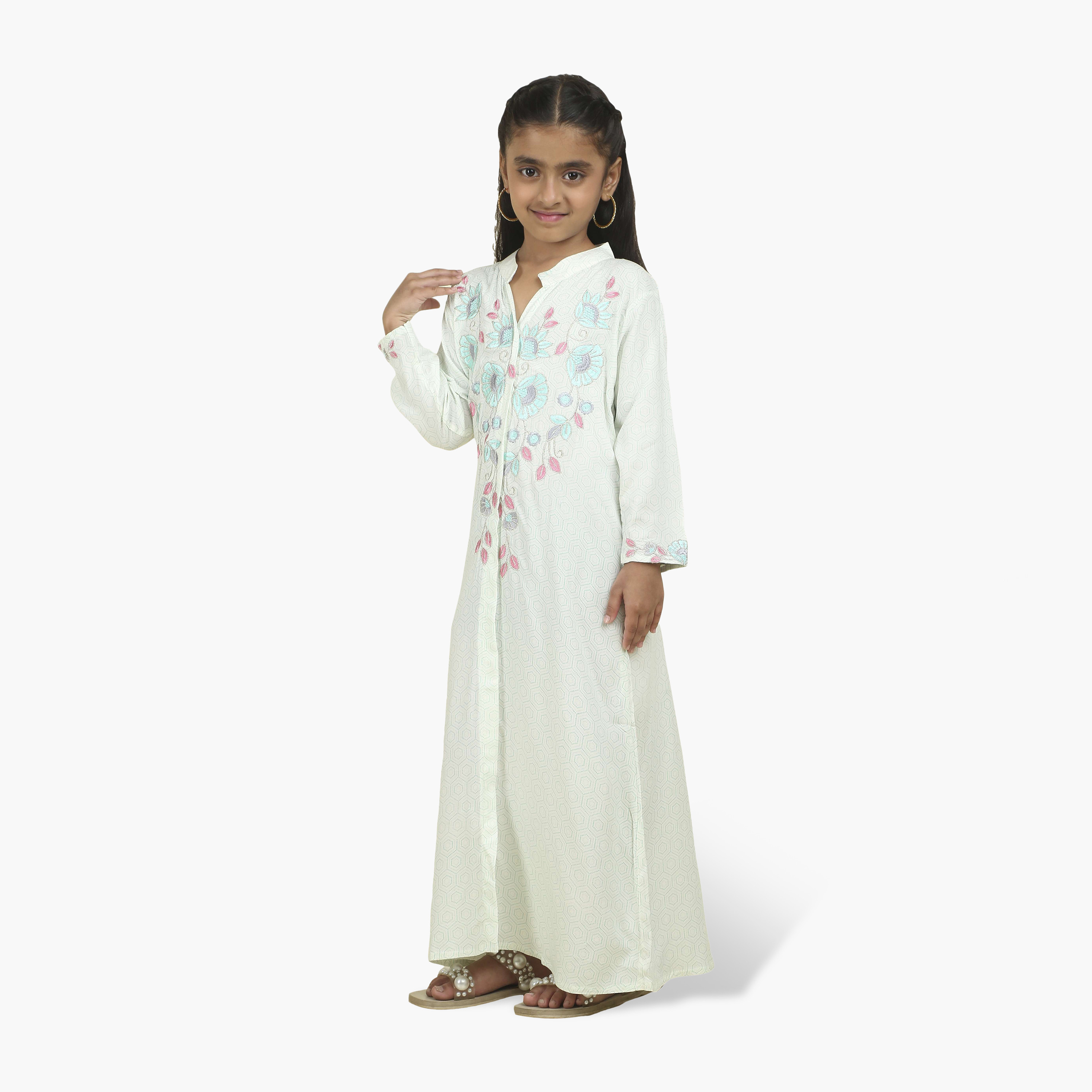 جلابية بناتي بياقة ماندارين مطرزة وطبعة هندسية من هنا أند سارة-girls-arabicclothing-jalabiyas-image-8