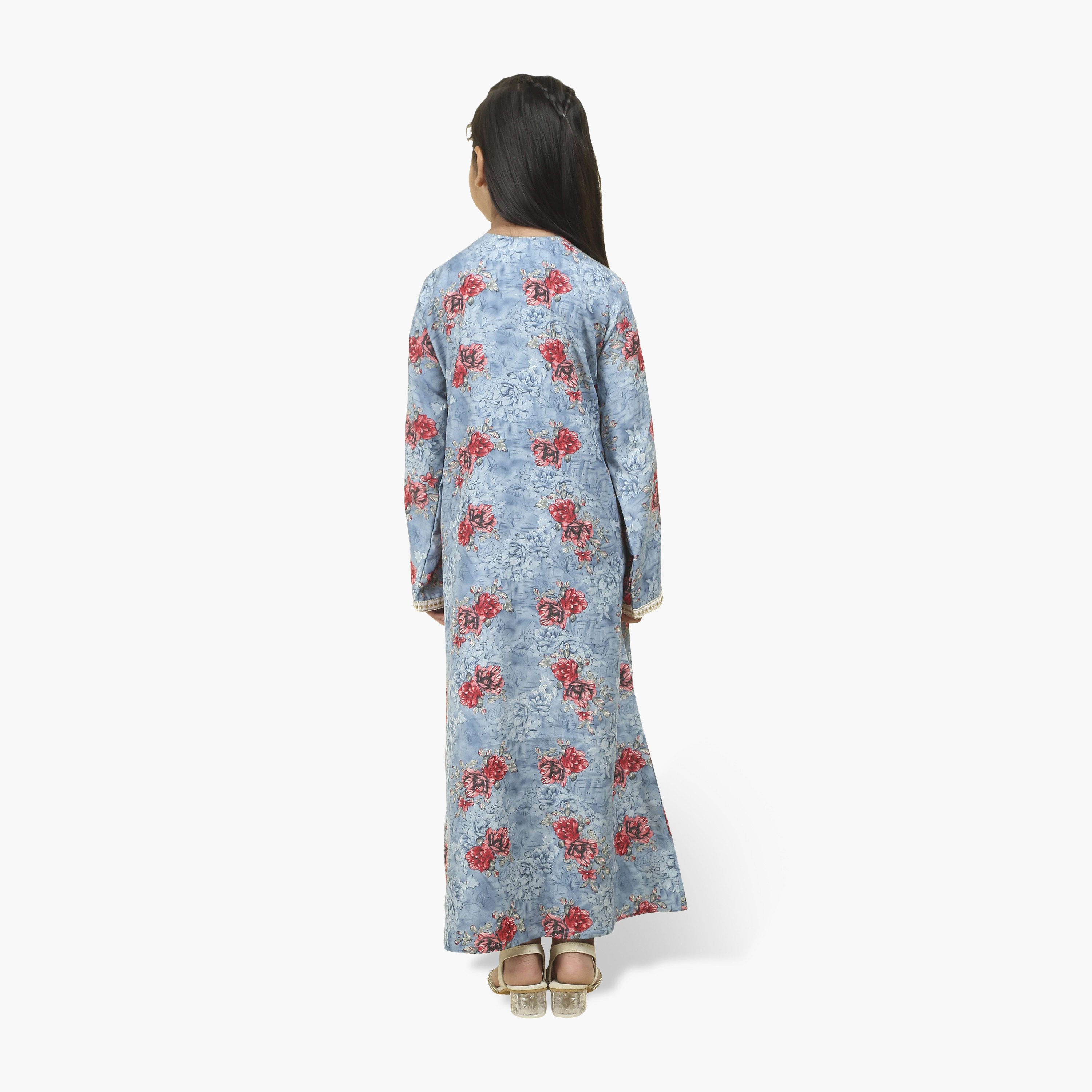 جلابية بناتي بصدرية مطرزة وطبعة زهور من هنا أند سارة-girls-arabicclothing-jalabiyas-image-4