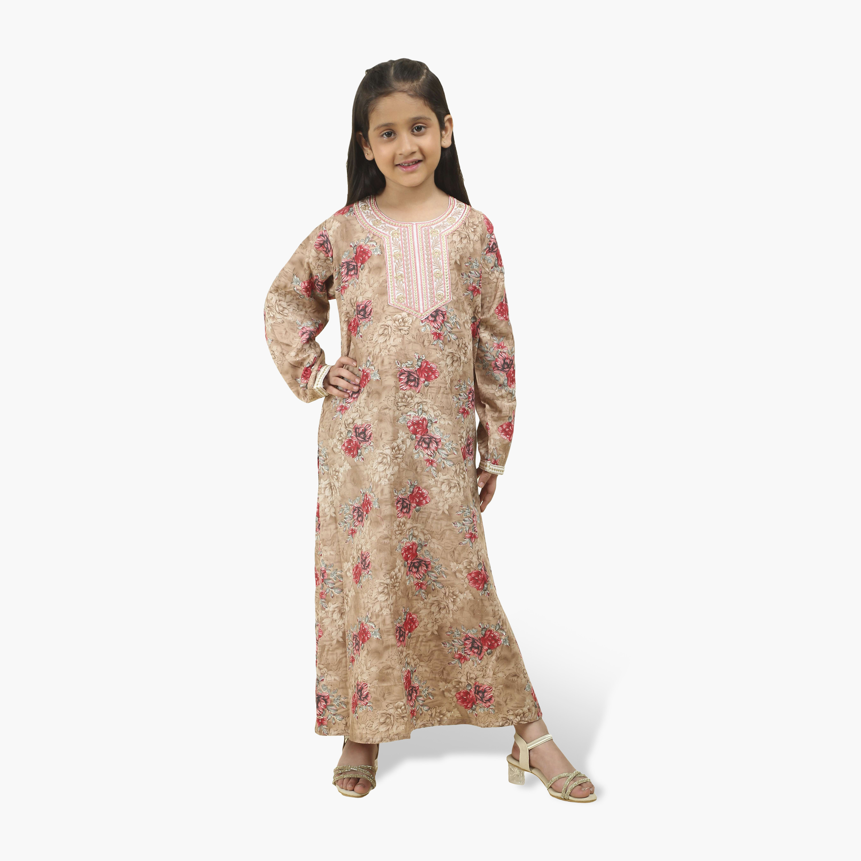 جلابية بناتي بصدرية مطرزة وطبعة زهور من هنا أند سارة-girls-arabicclothing-jalabiyas-image-10