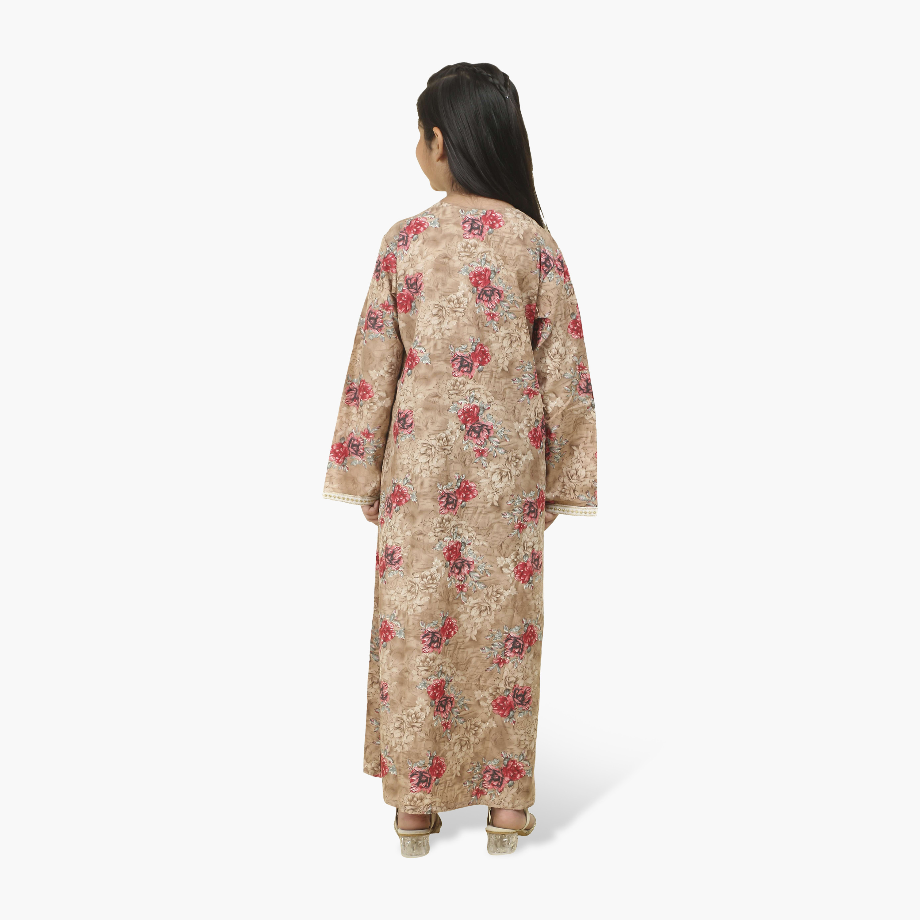 جلابية بناتي بصدرية مطرزة وطبعة زهور من هنا أند سارة-girls-arabicclothing-jalabiyas-image-14
