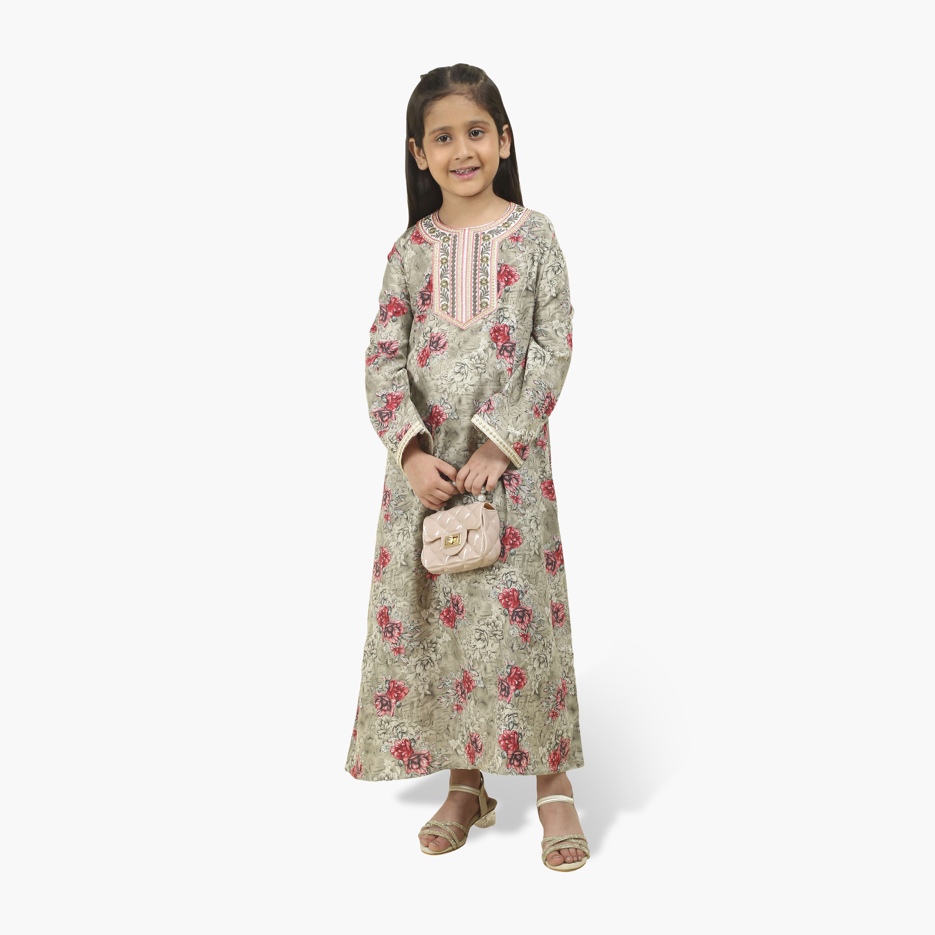جلابية بناتي بصدرية مطرزة وطبعة زهور من هنا أند سارة-girls-arabicclothing-jalabiyas-image-8