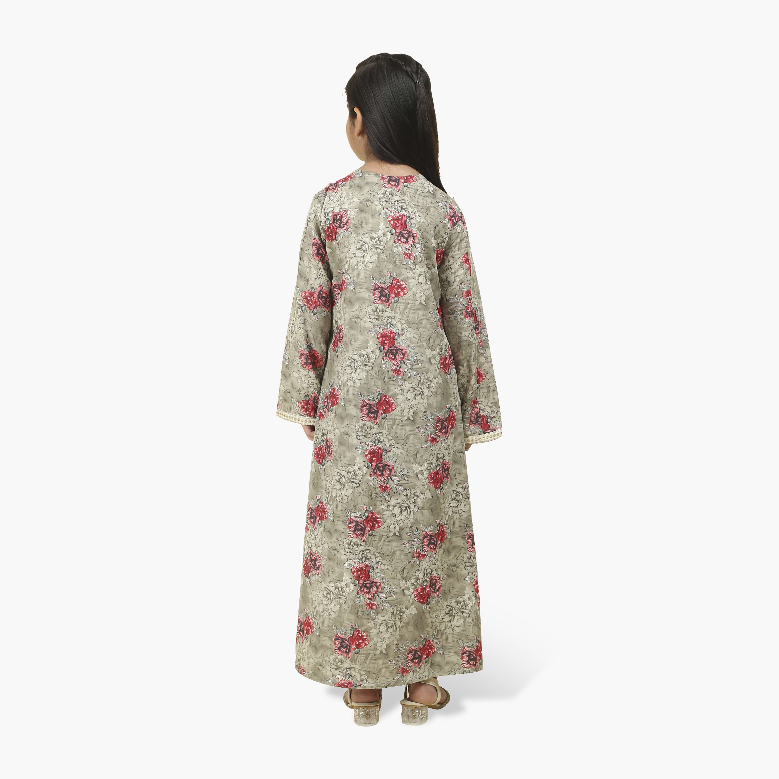 جلابية بناتي بصدرية مطرزة وطبعة زهور من هنا أند سارة-girls-arabicclothing-jalabiyas-image-9