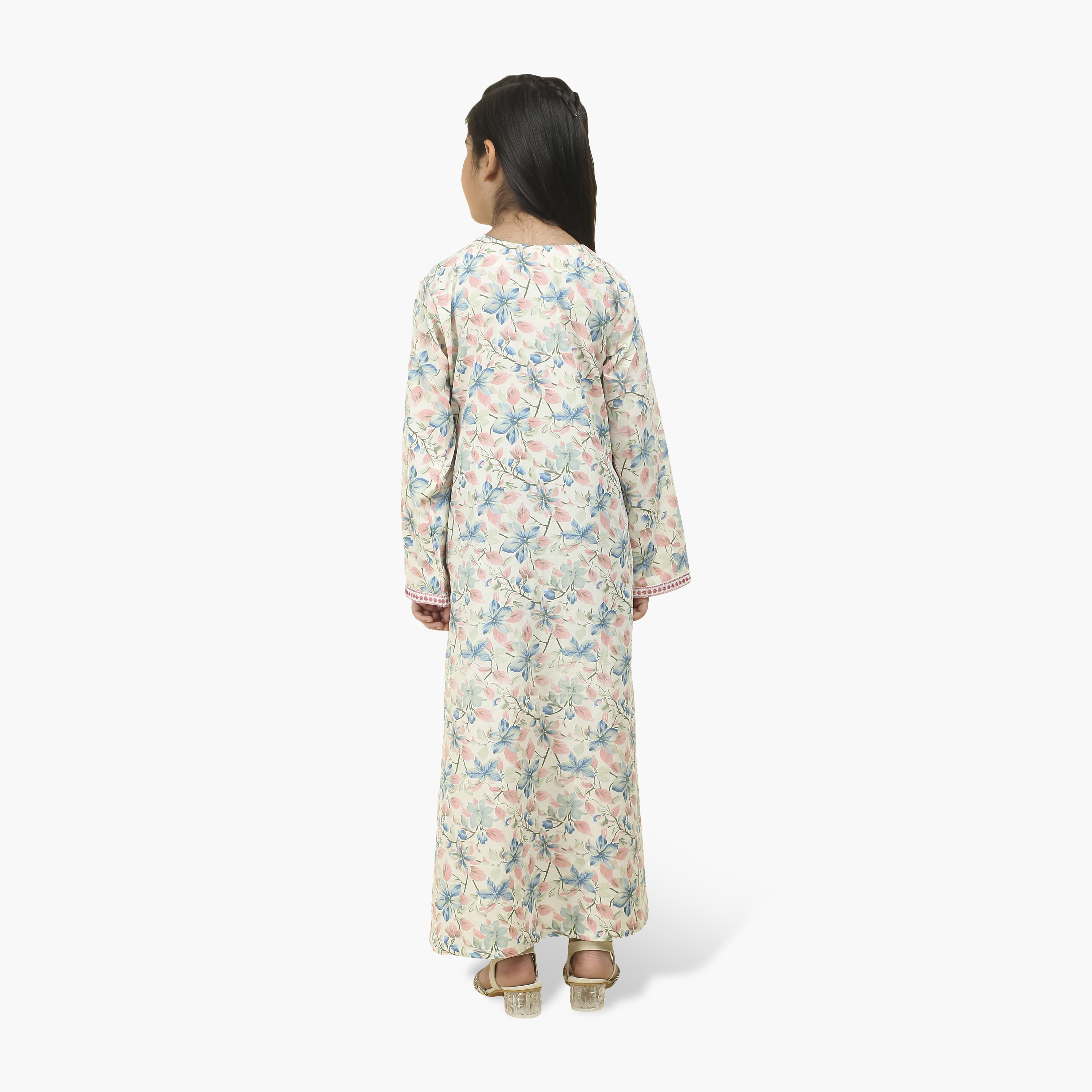 جلابية بناتي بصدرية مطرزة وطبعة زهور من هنا أند سارة-girls-arabicclothing-jalabiyas-image-10