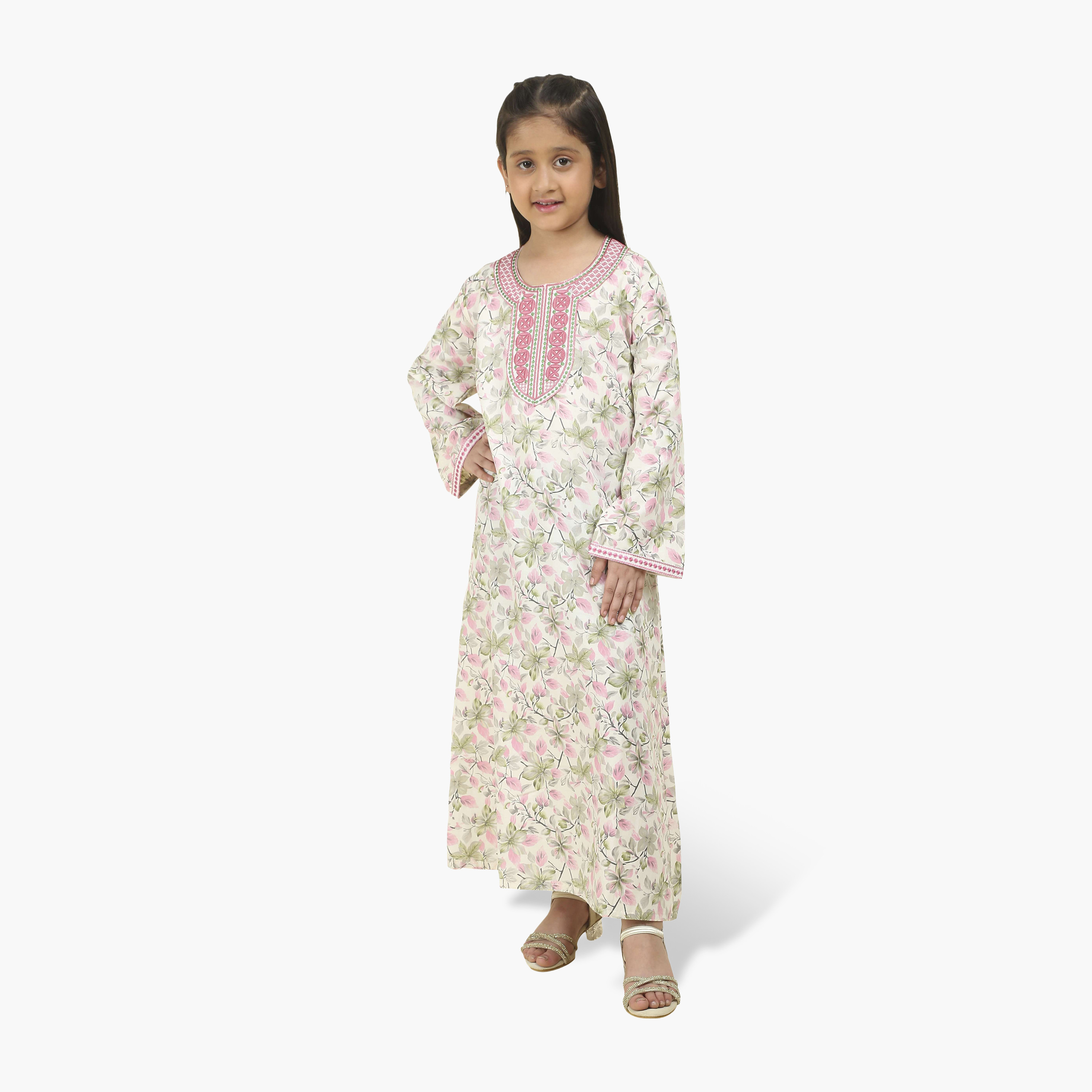 جلابية بناتي بصدرية مطرزة وطبعة زهور من هنا أند سارة-girls-arabicclothing-jalabiyas-image-11