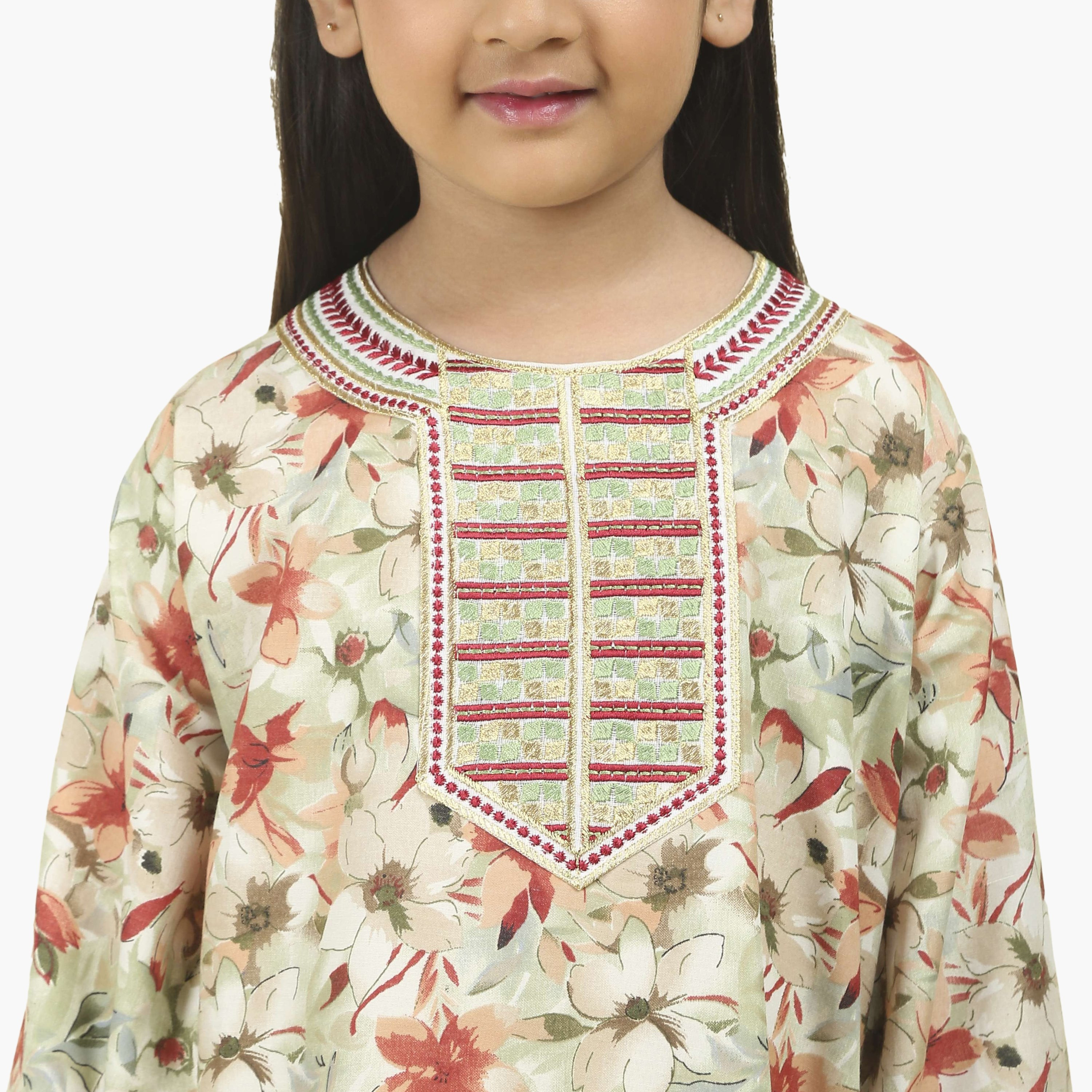 جلابية بناتي بصدرية مطرزة وطبعة زهور من هنا أند سارة-girls-arabicclothing-jalabiyas-image-13