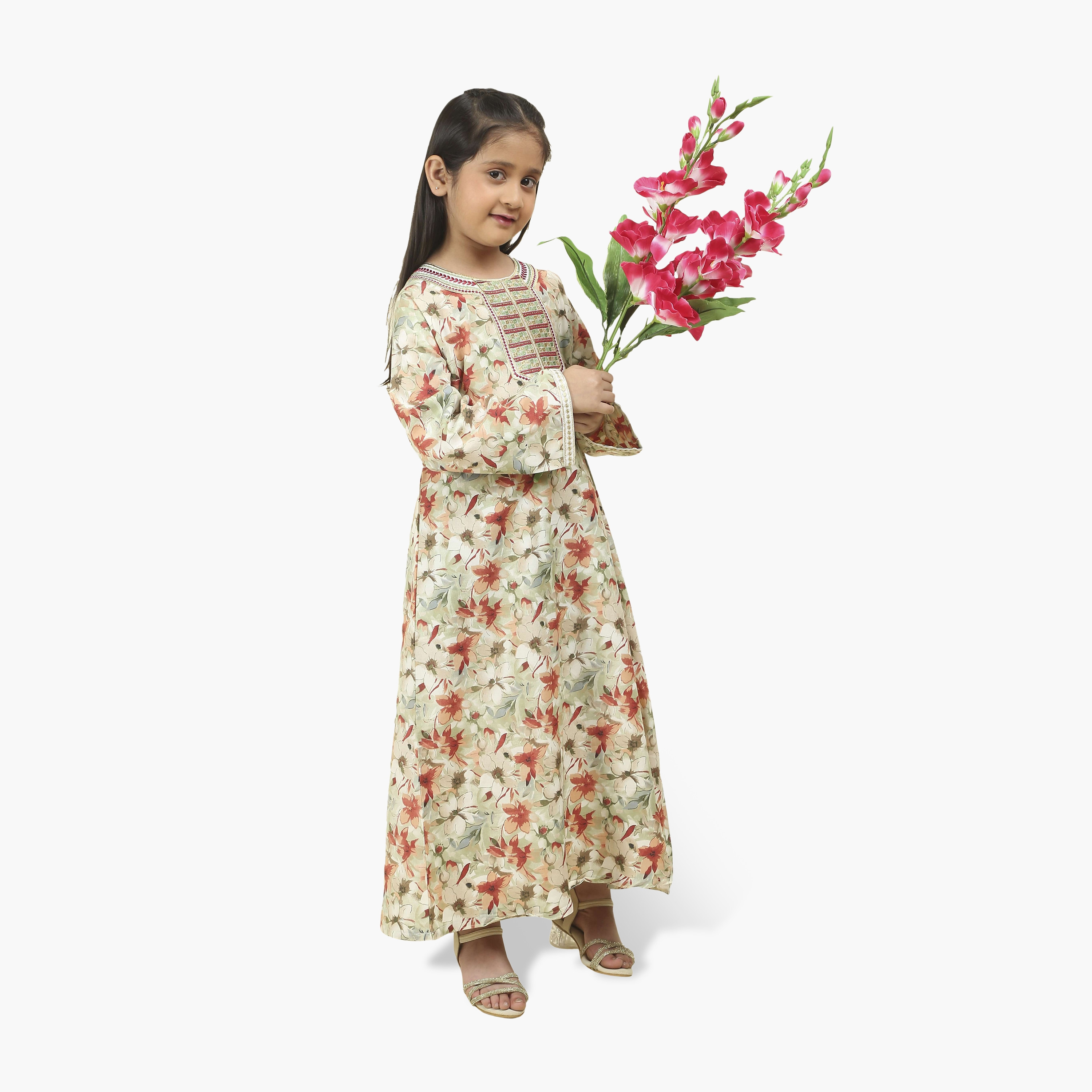 جلابية بناتي بصدرية مطرزة وطبعة زهور من هنا أند سارة-girls-arabicclothing-jalabiyas-image-14