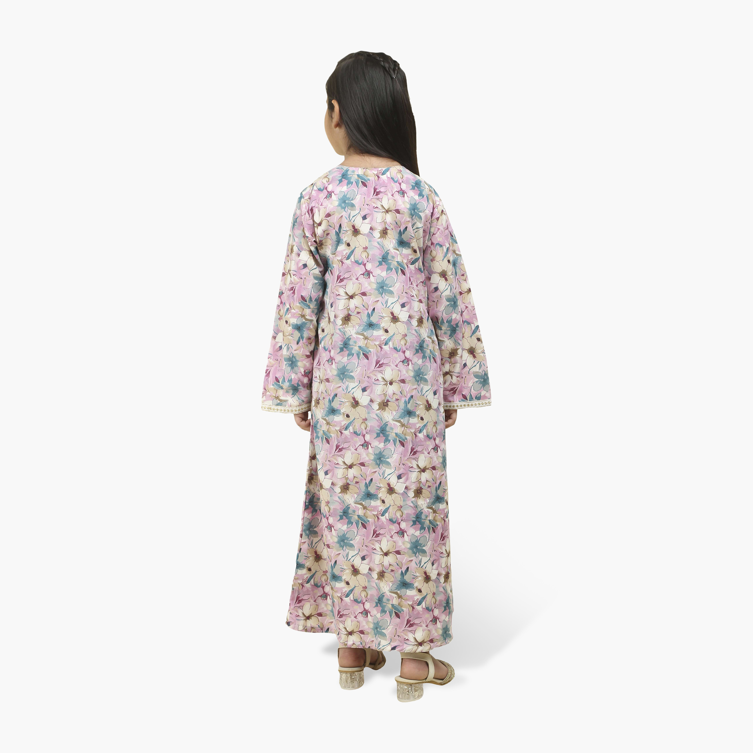 جلابية بناتي بصدرية مطرزة وطبعة زهور من هنا أند سارة-girls-arabicclothing-jalabiyas-image-5
