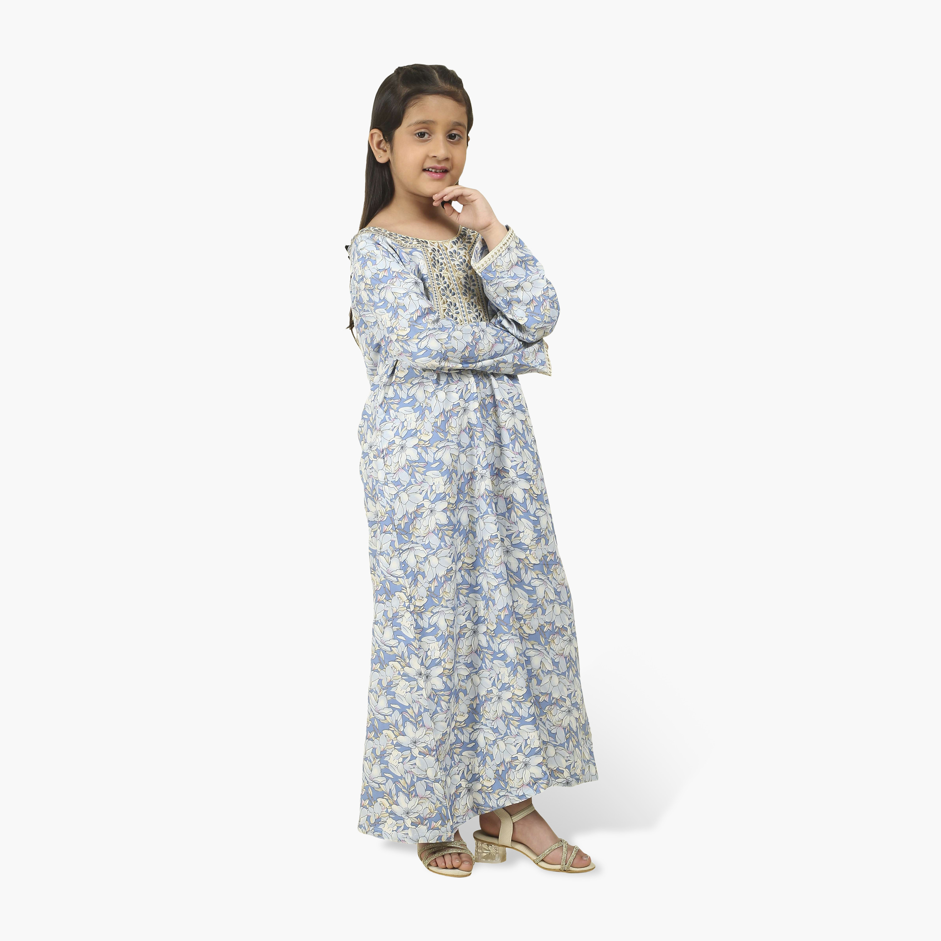 جلابية بناتي بصدرية مطرزة وطبعة زهور من هنا أند سارة-girls-arabicclothing-jalabiyas-image-4