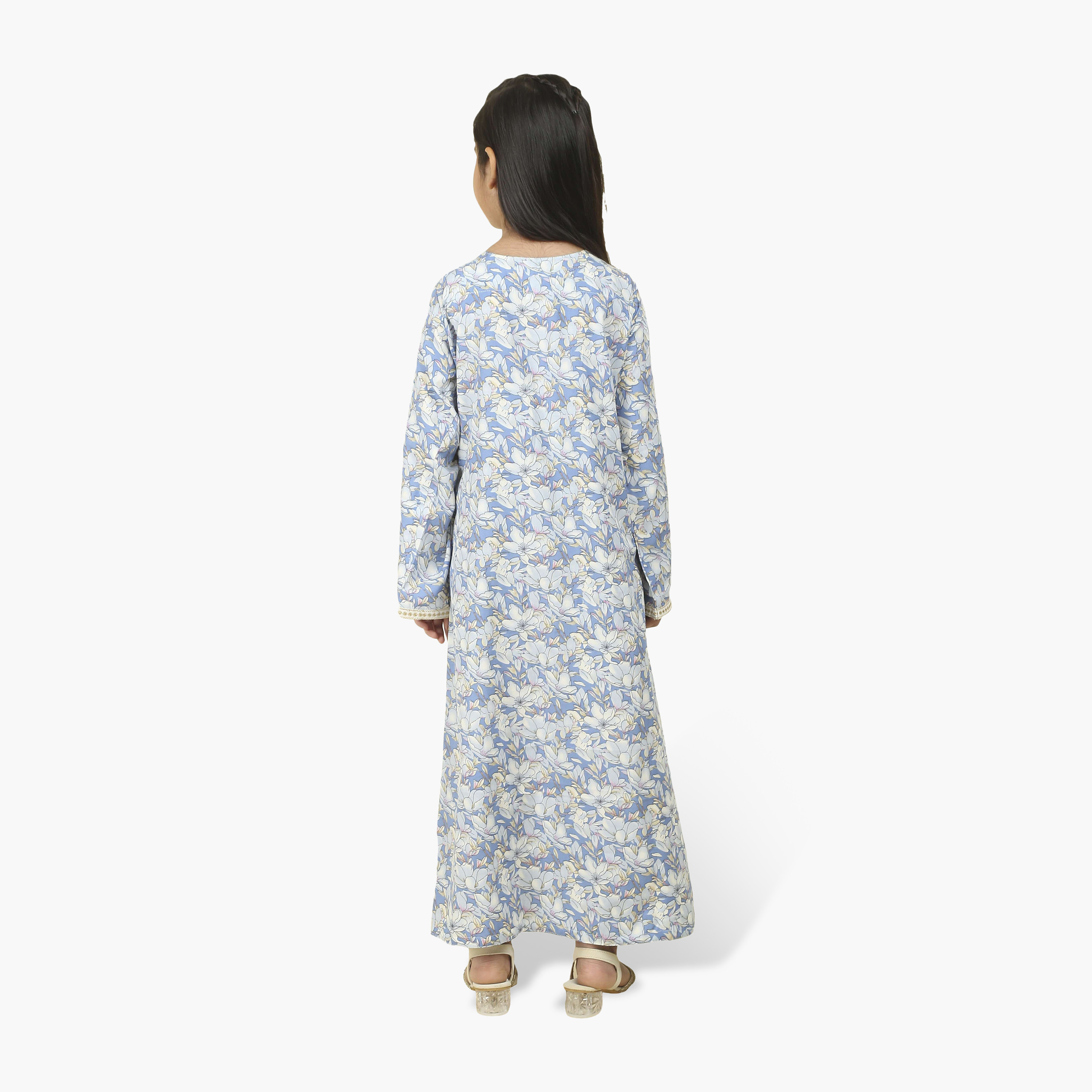 جلابية بناتي بصدرية مطرزة وطبعة زهور من هنا أند سارة-girls-arabicclothing-jalabiyas-image-5