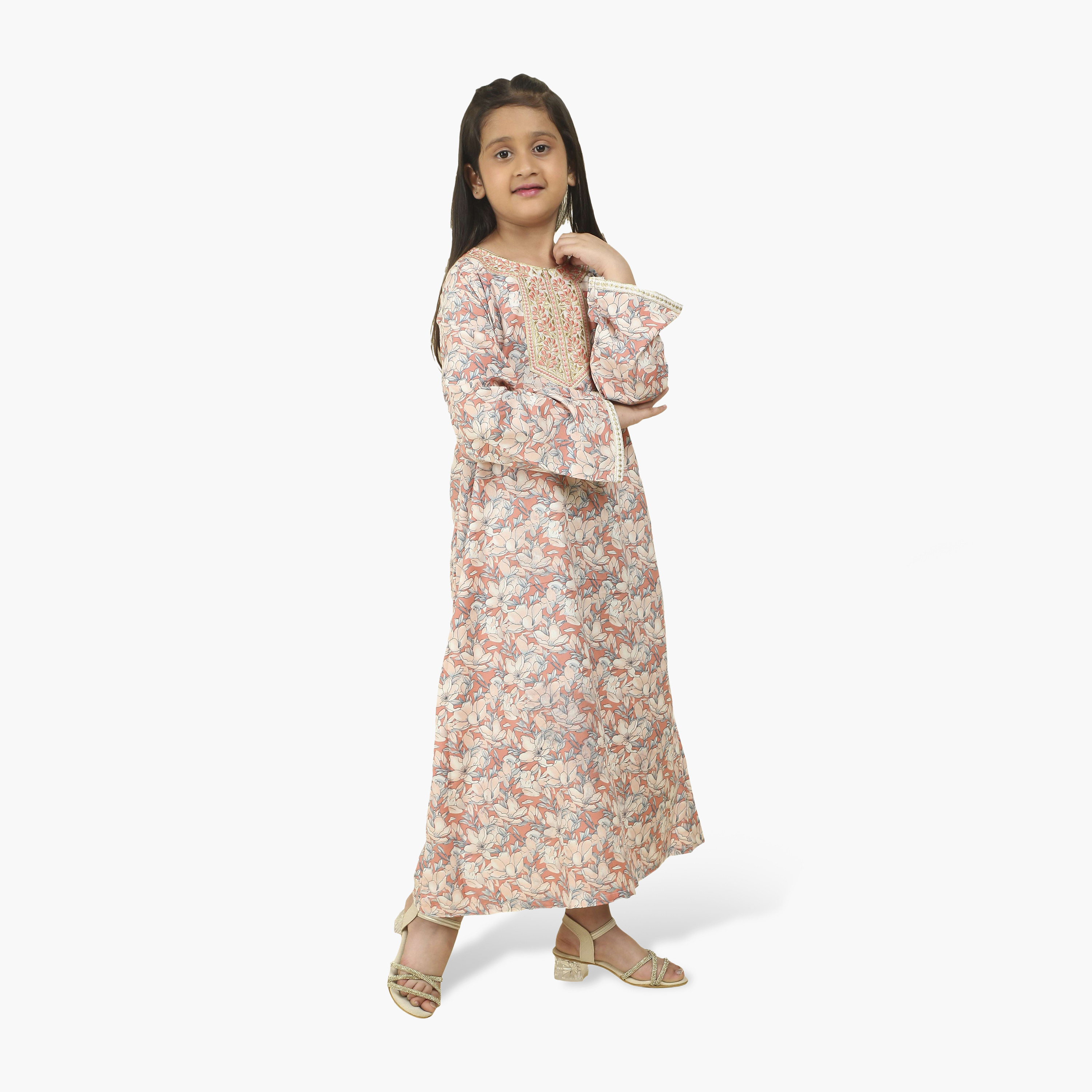 جلابية بناتي بصدرية مطرزة وطبعة زهور من هنا أند سارة-girls-arabicclothing-jalabiyas-image-6