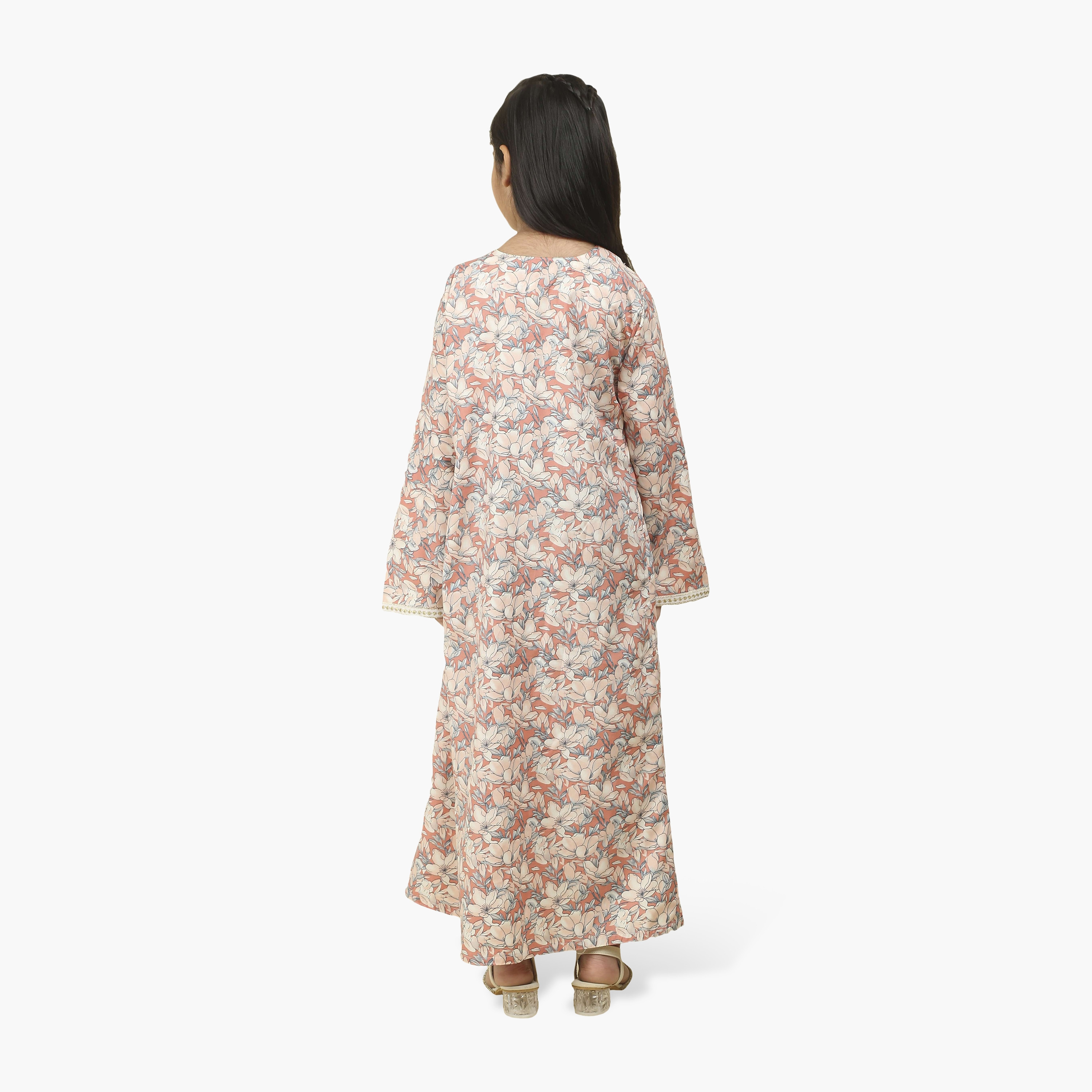 جلابية بناتي بصدرية مطرزة وطبعة زهور من هنا أند سارة-girls-arabicclothing-jalabiyas-image-10