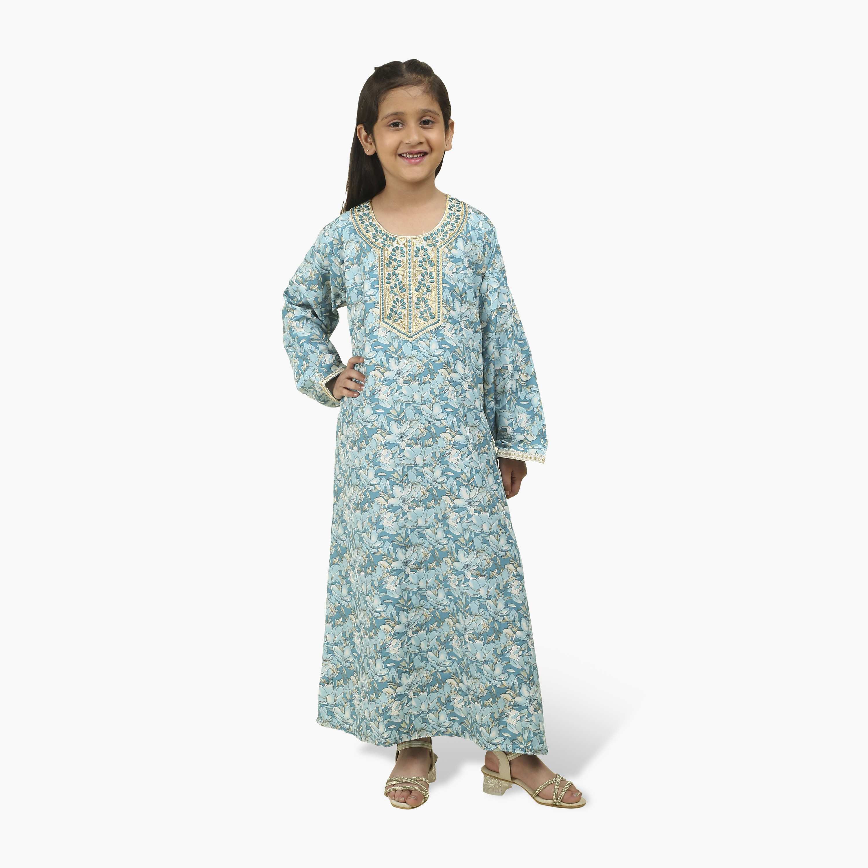 جلابية بناتي بصدرية مطرزة وطبعة زهور من هنا أند سارة-girls-arabicclothing-jalabiyas-image-11