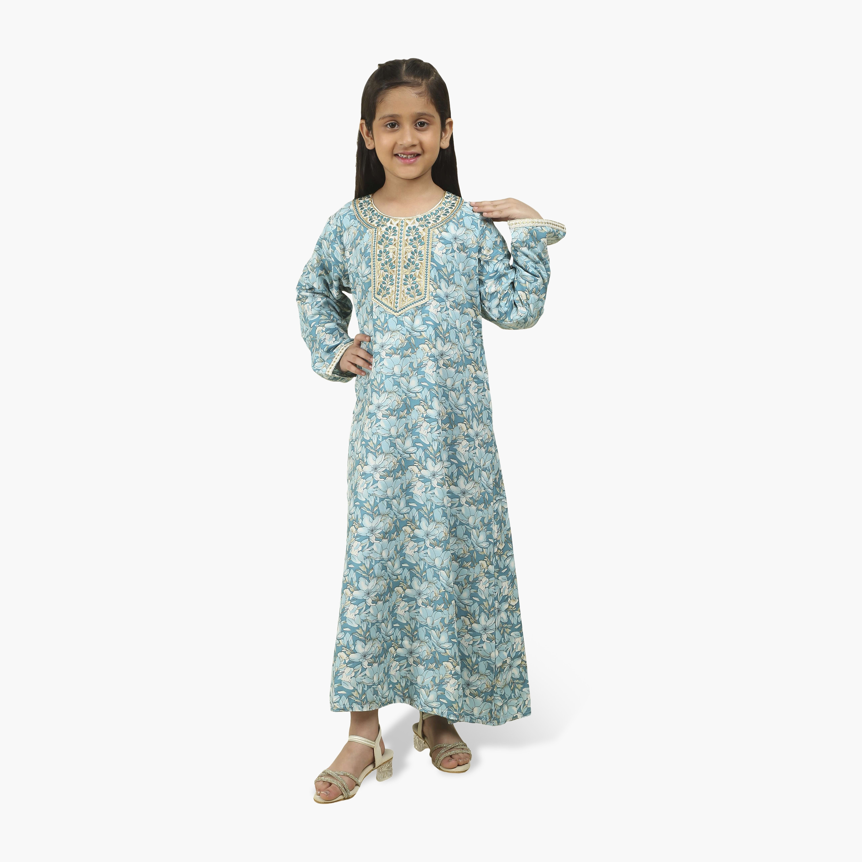 جلابية بناتي بصدرية مطرزة وطبعة زهور من هنا أند سارة-girls-arabicclothing-jalabiyas-image-14