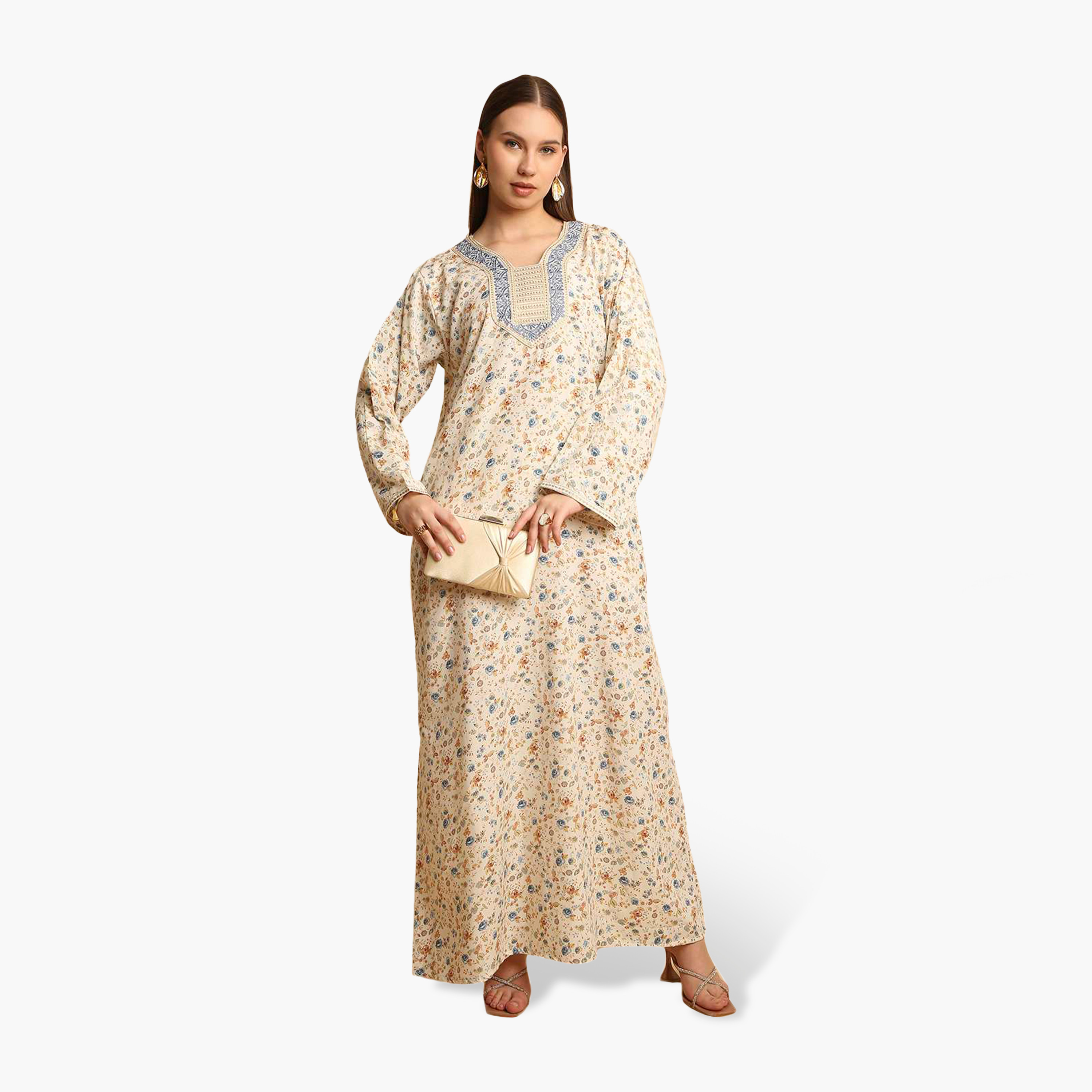 HanaandSara Floral Print Embroidered Yoke Women's Jalabiya-women-arabicclothing-jalabiyas-image-6