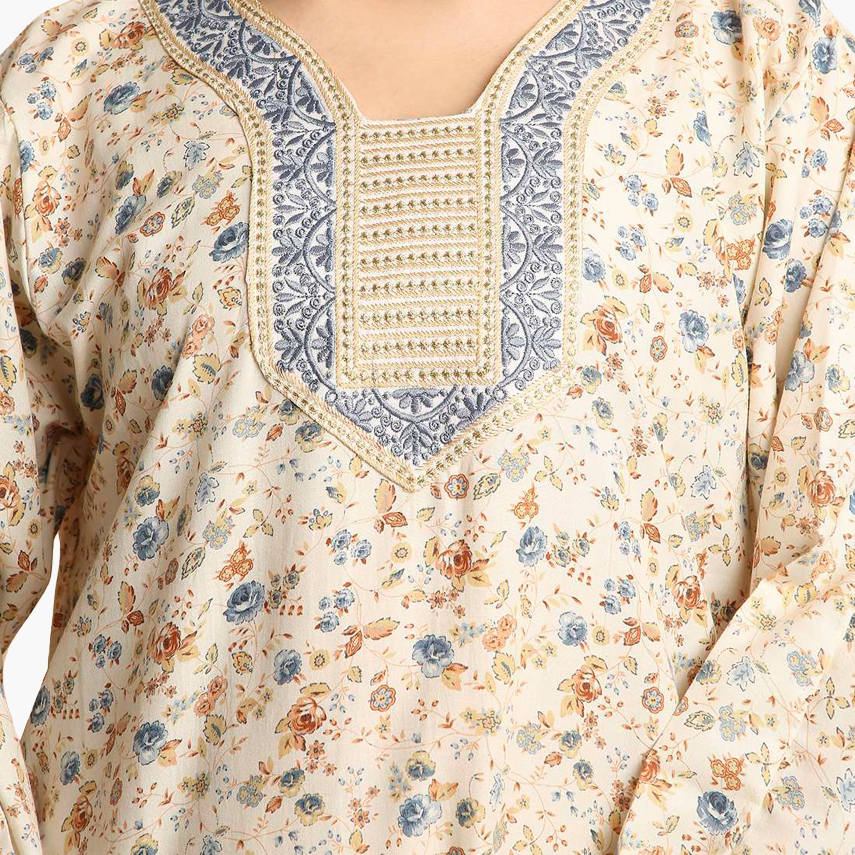 جلابية نسائية مطرزة بنقشة زهور من هنا اند سارة-women-arabicclothing-jalabiyas-image-2