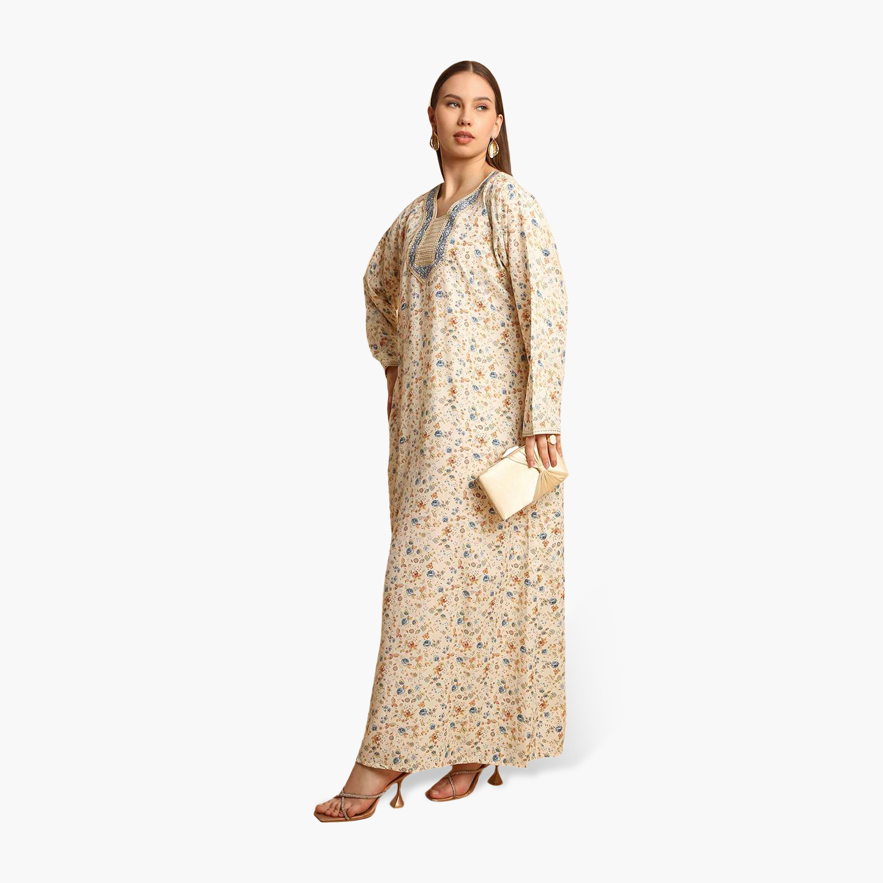 جلابية نسائية مطرزة بنقشة زهور من هنا اند سارة-women-arabicclothing-jalabiyas-image-3