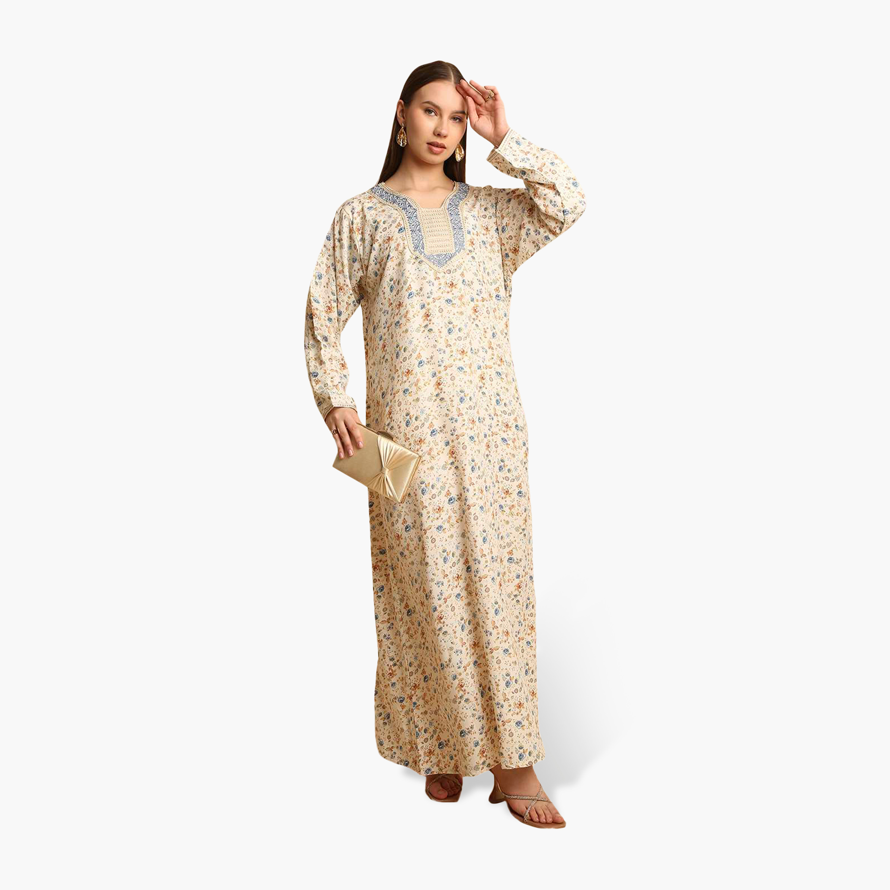 جلابية نسائية مطرزة بنقشة زهور من هنا اند سارة-women-arabicclothing-jalabiyas-image-4