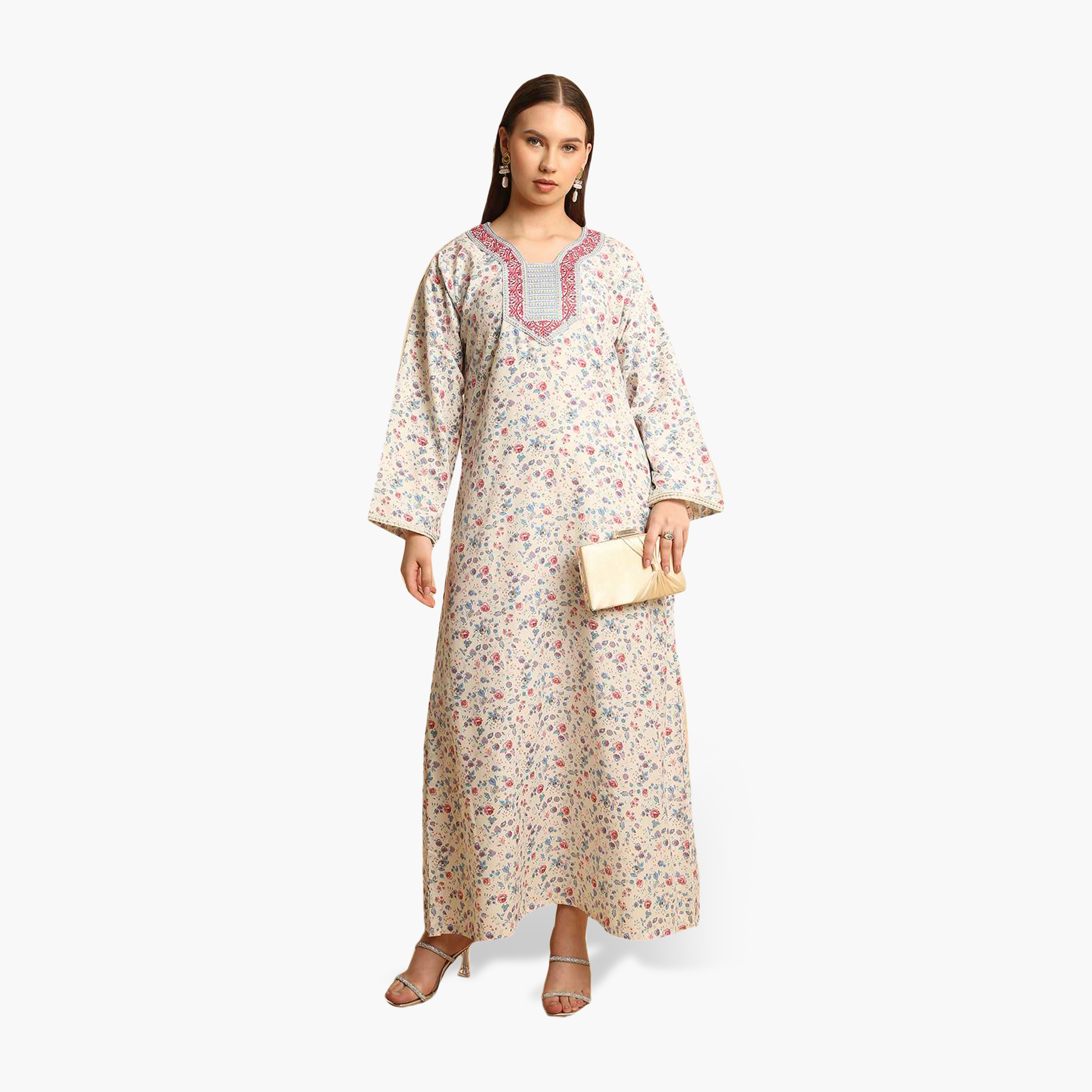 HanaandSara Floral Print Embroidered Yoke Women's Jalabiya-women-arabicclothing-jalabiyas-image-11