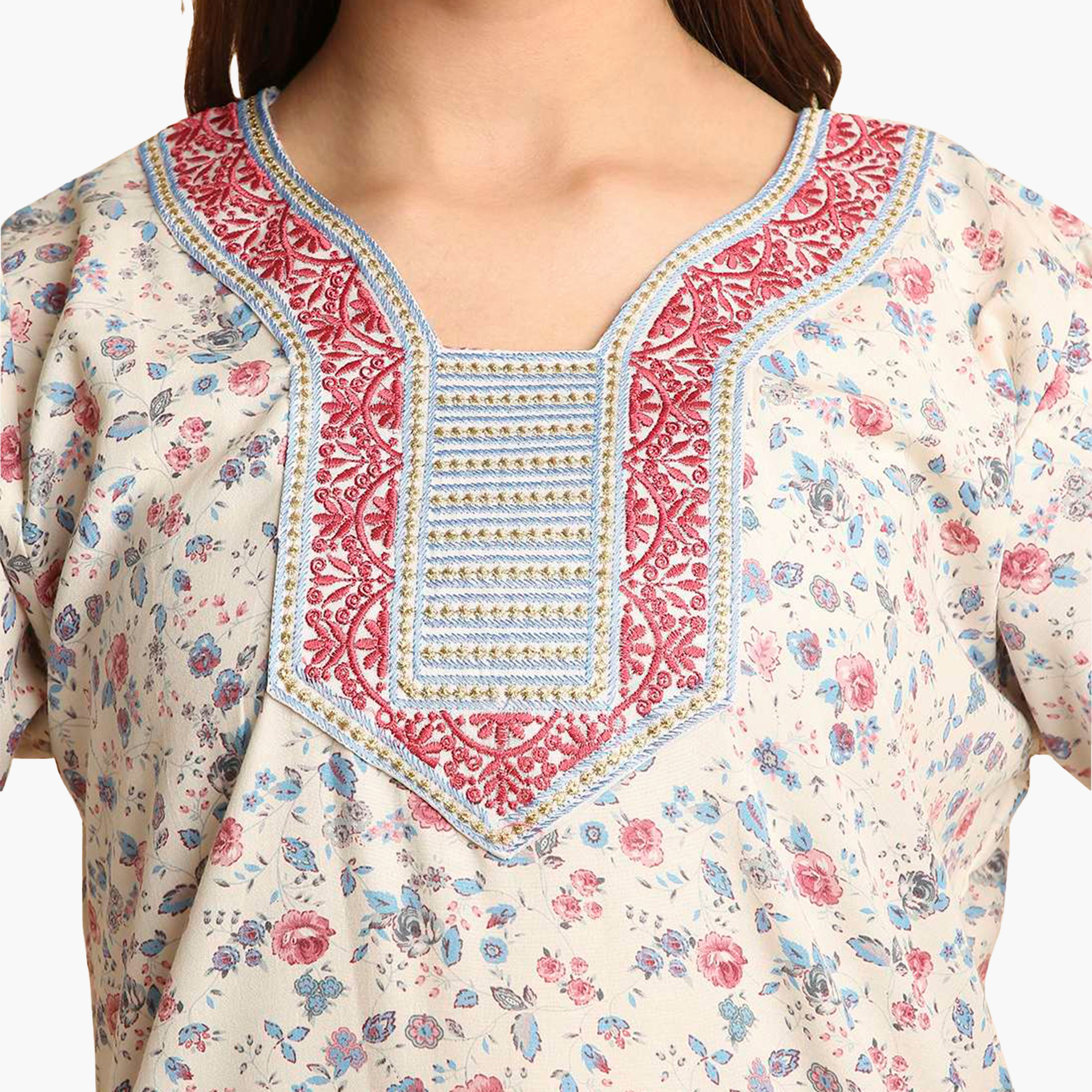 HanaandSara Floral Print Embroidered Yoke Women's Jalabiya-women-arabicclothing-jalabiyas-image-12