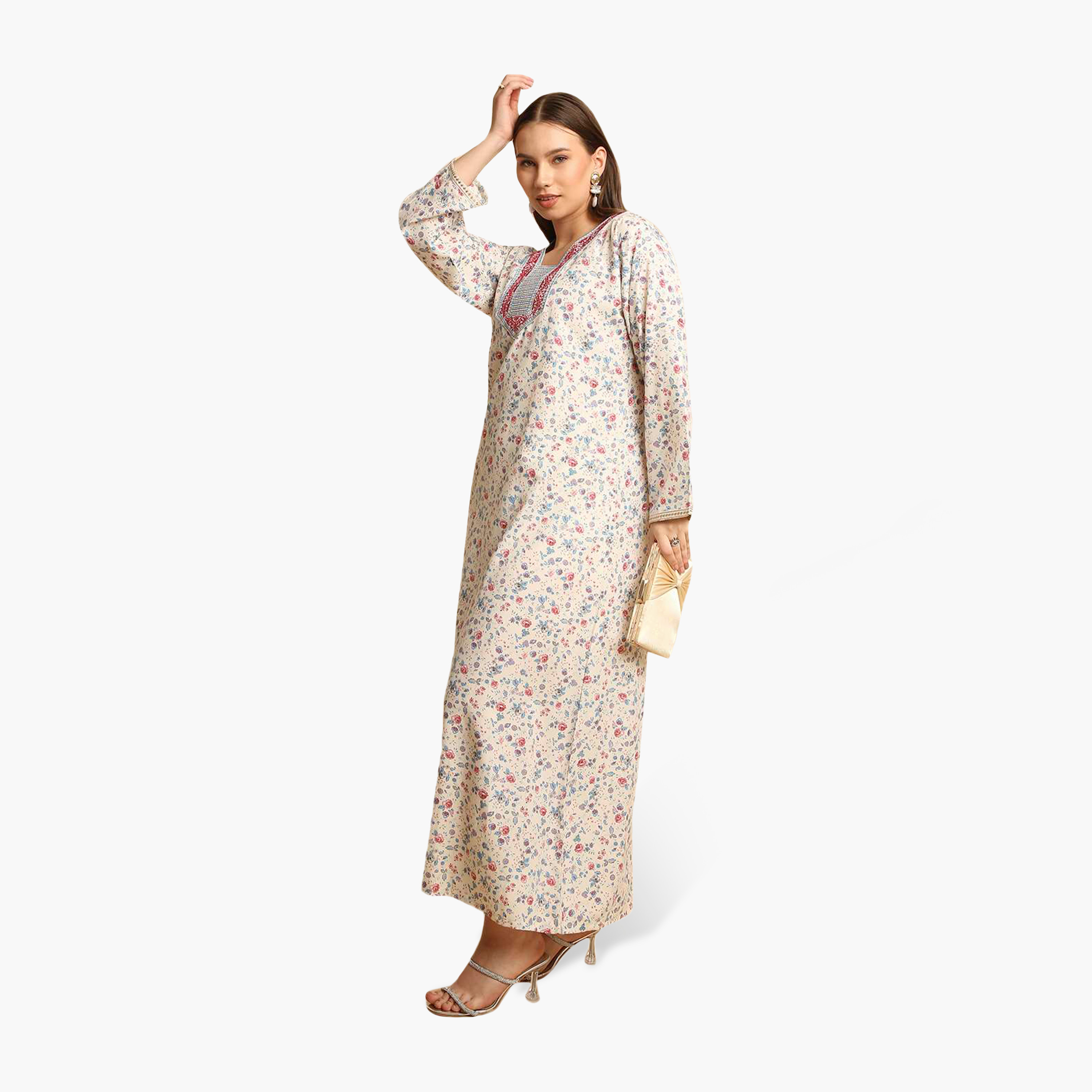 HanaandSara Floral Print Embroidered Yoke Women's Jalabiya-women-arabicclothing-jalabiyas-image-13