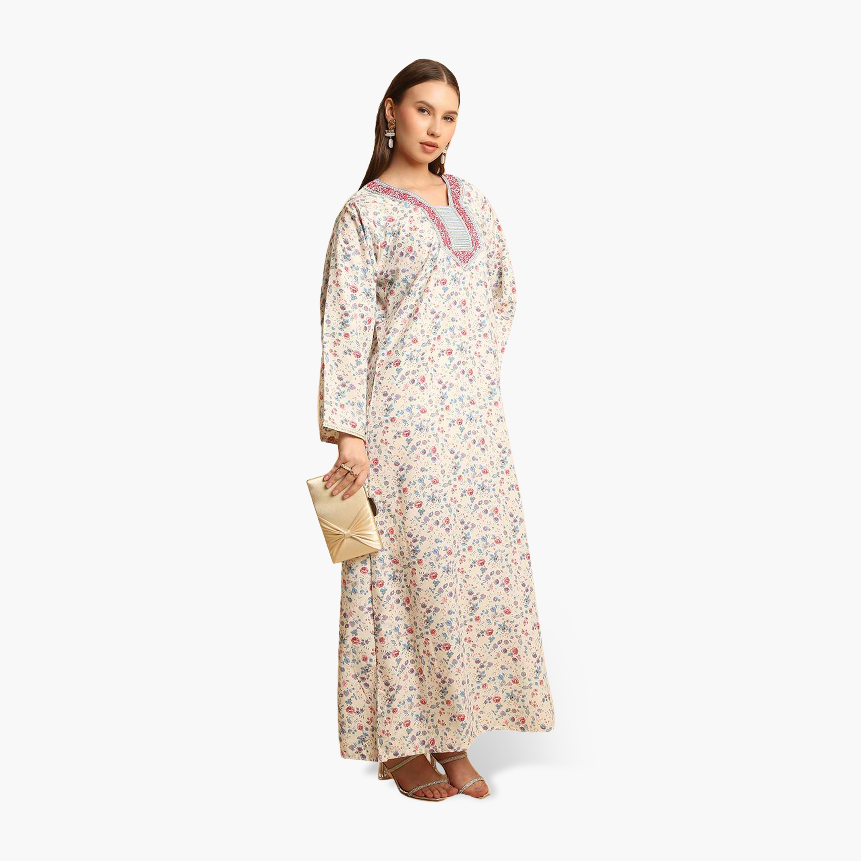 HanaandSara Floral Print Embroidered Yoke Women's Jalabiya-women-arabicclothing-jalabiyas-image-14