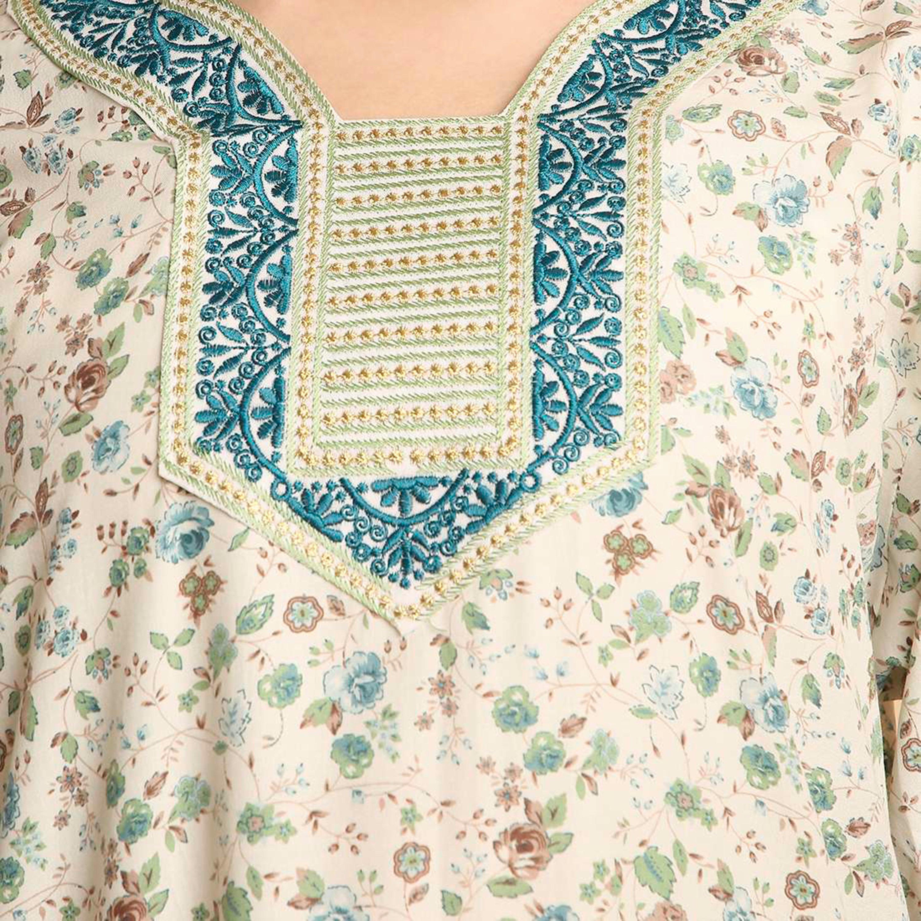 جلابية نسائية مطرزة بنقشة زهور من هنا اند سارة-women-arabicclothing-jalabiyas-image-2