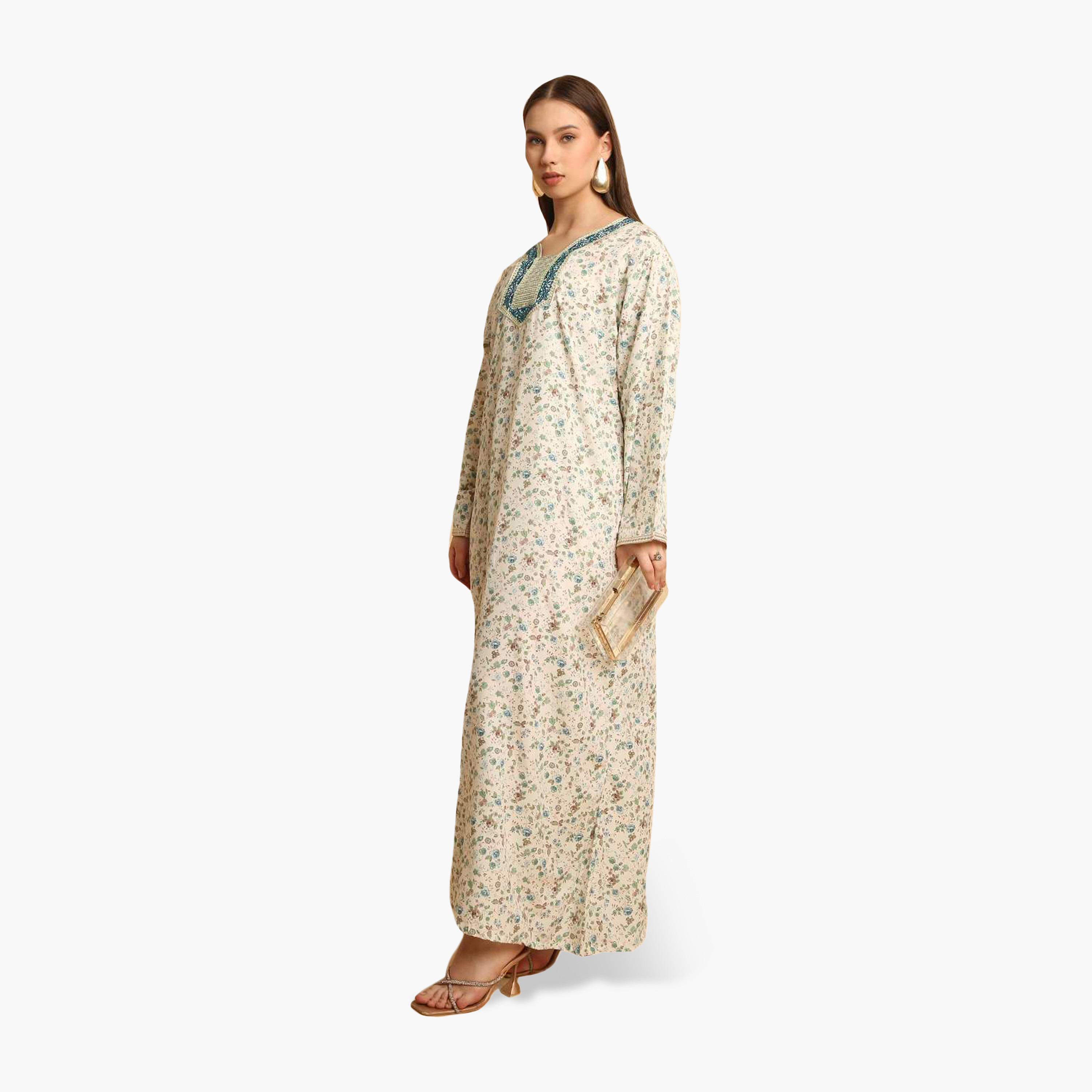 جلابية نسائية مطرزة بنقشة زهور من هنا اند سارة-women-arabicclothing-jalabiyas-image-3