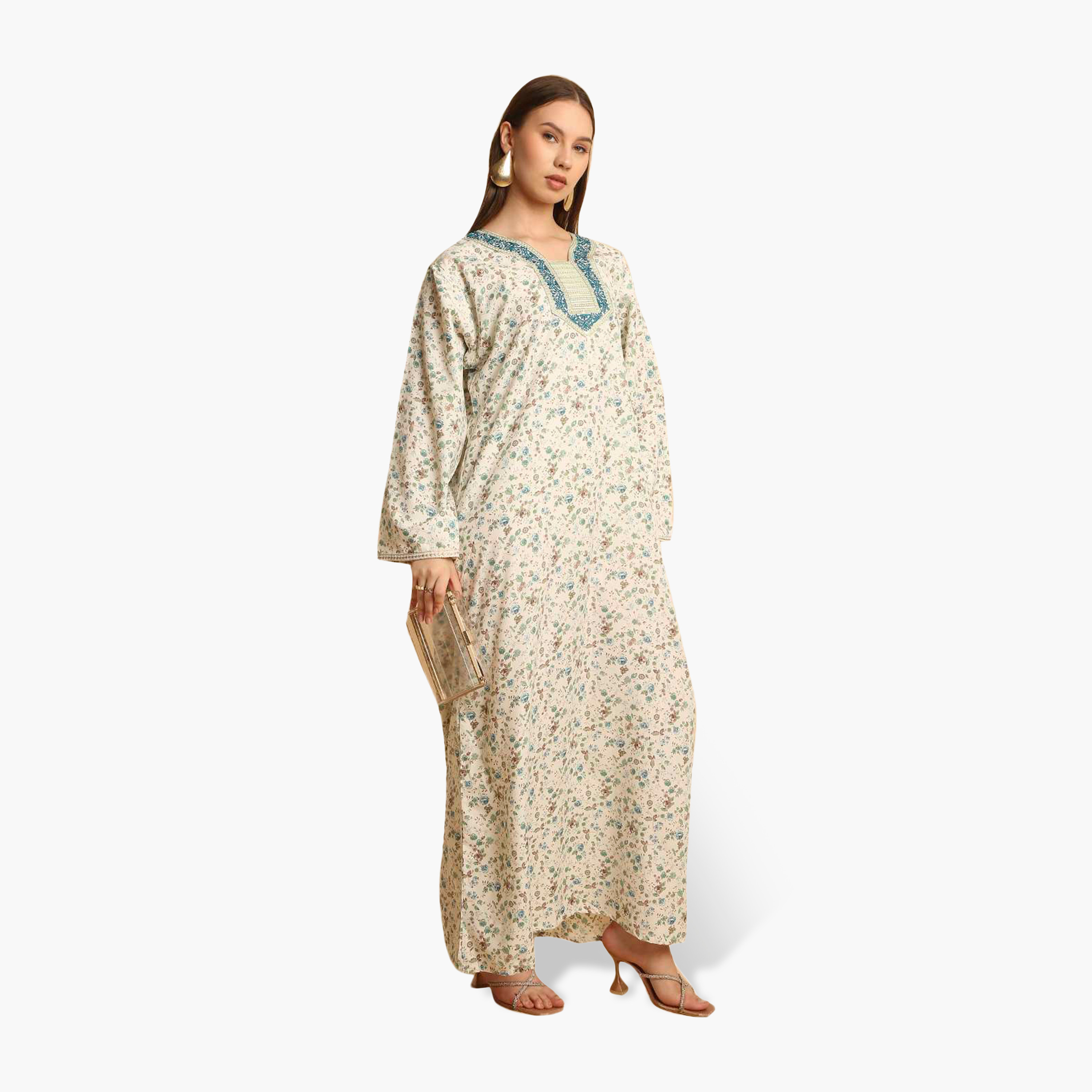 HanaandSara Floral Print Embroidered Yoke Women's Jalabiya-women-arabicclothing-jalabiyas-image-4