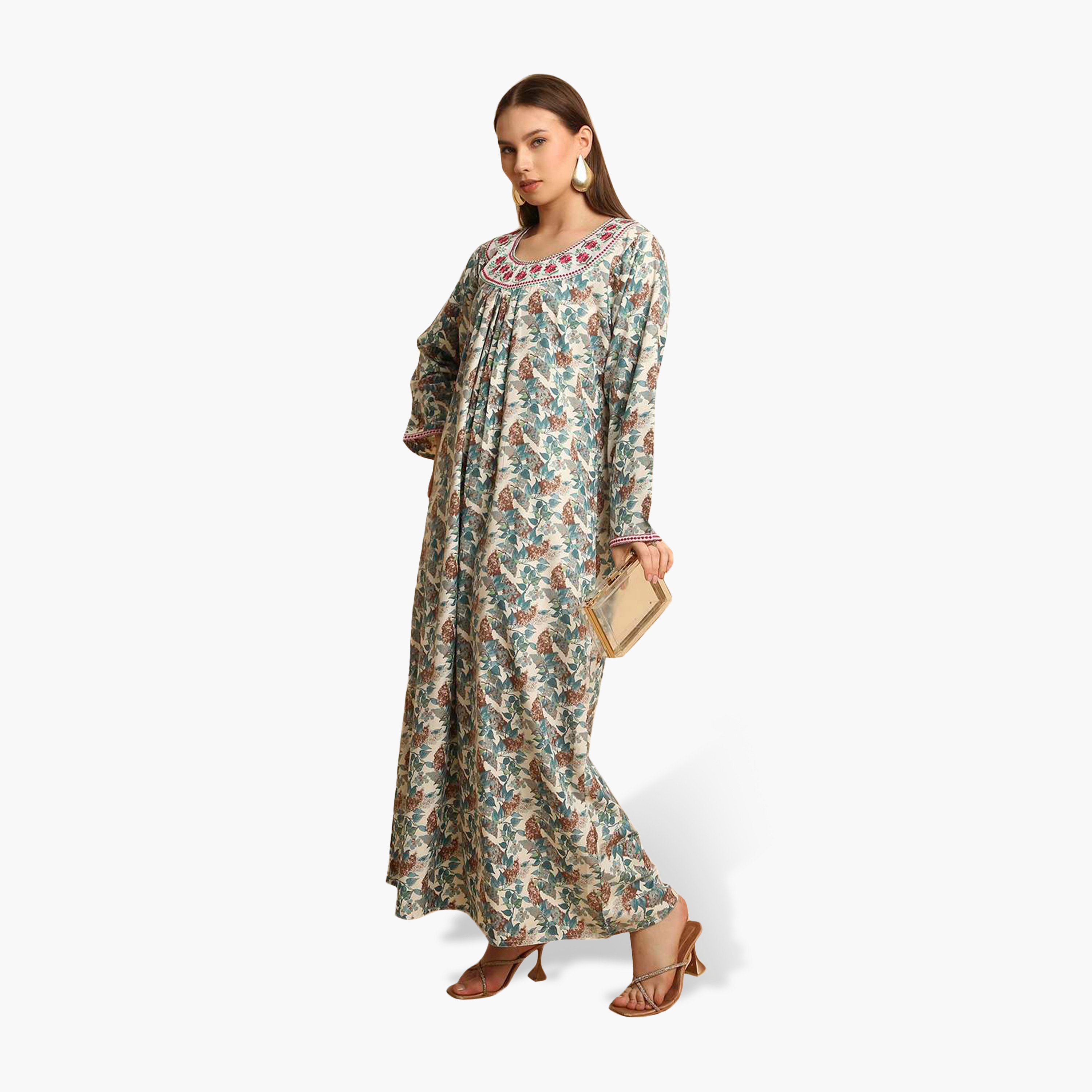 جلابية نسائية بياقة مطرزة وطبعة زهور من هنا أند سارة-women-arabicclothing-jalabiyas-image-13