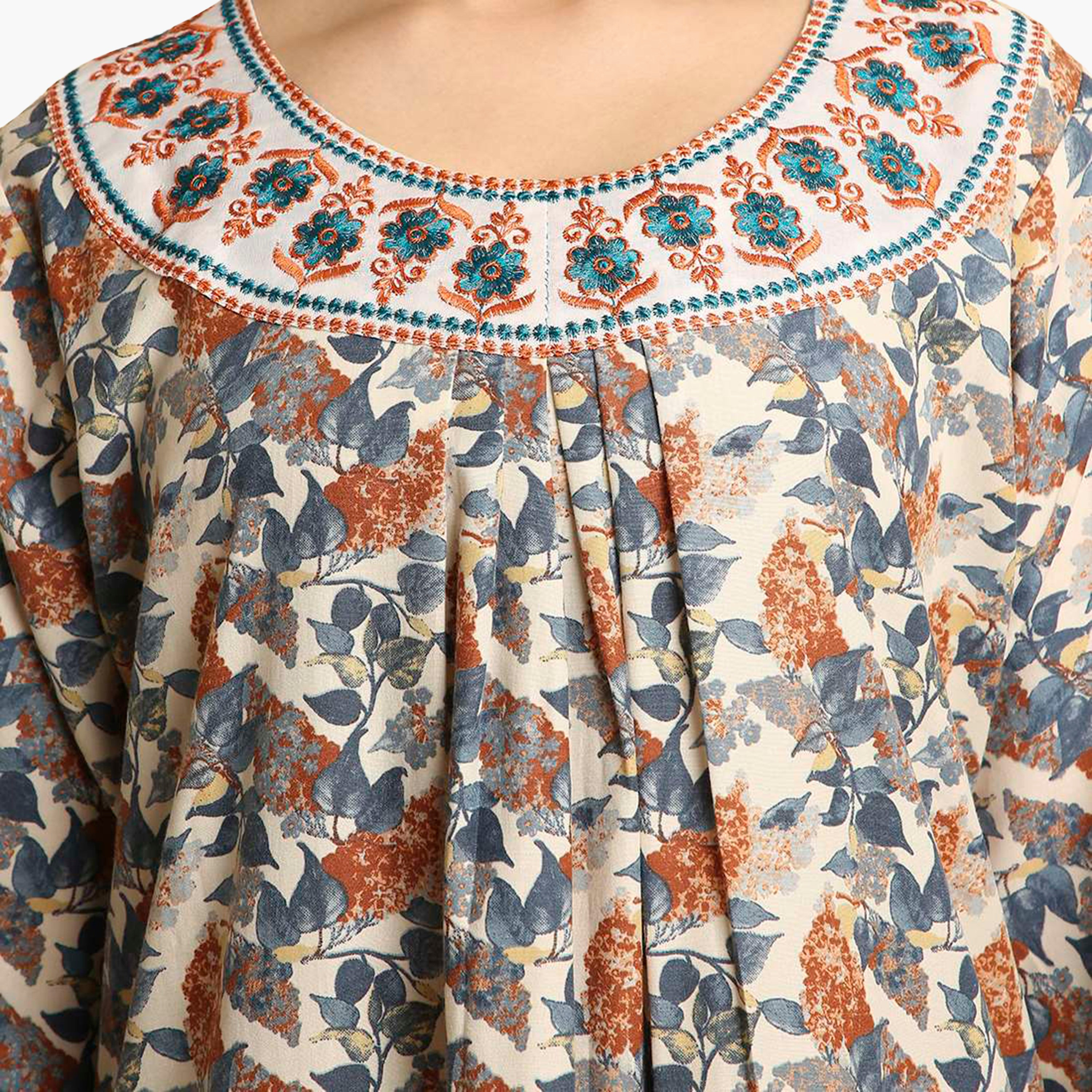 جلابية نسائية بياقة مطرزة وطبعة زهور من هنا أند سارة-women-arabicclothing-jalabiyas-image-7