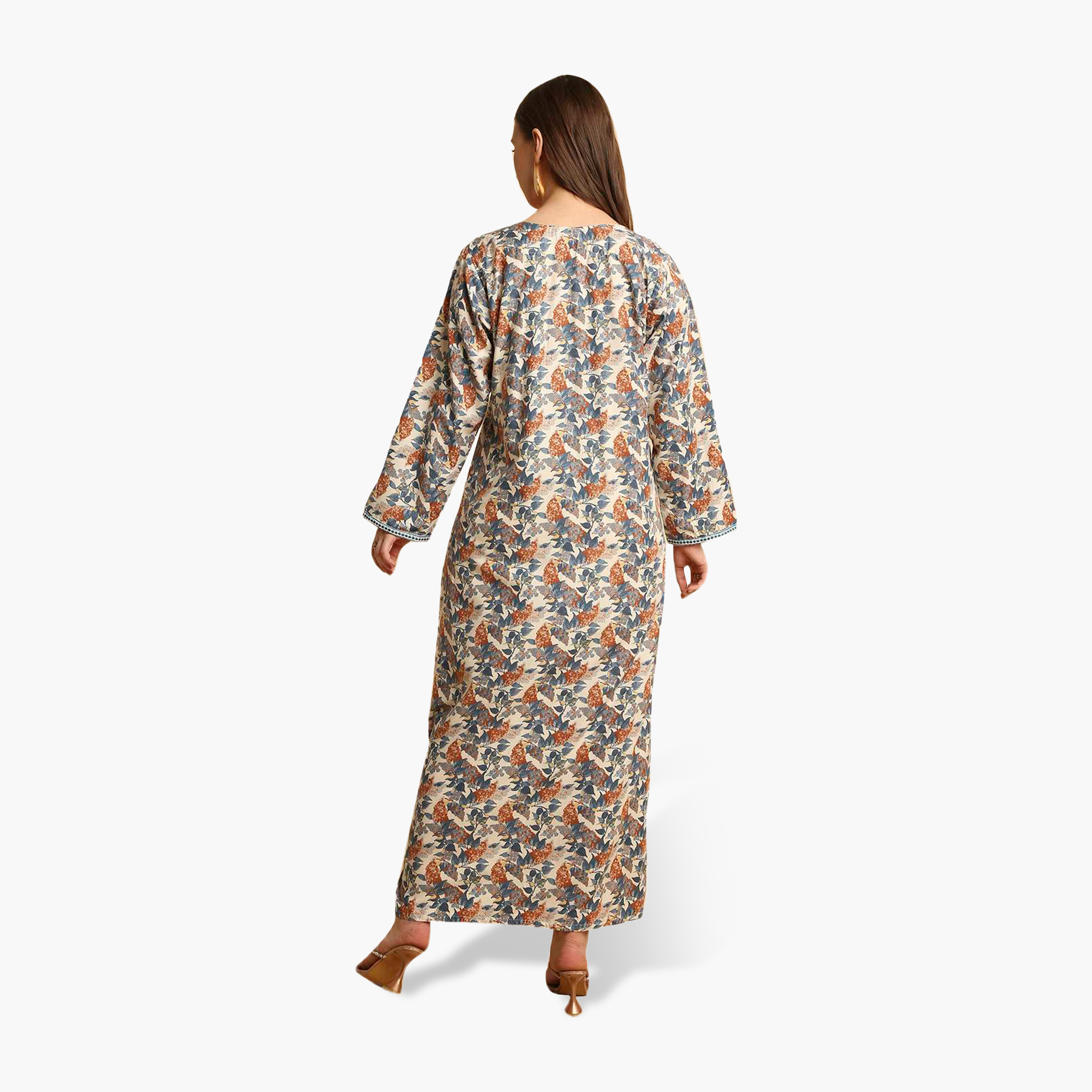 جلابية نسائية بياقة مطرزة وطبعة زهور من هنا أند سارة-women-arabicclothing-jalabiyas-image-10