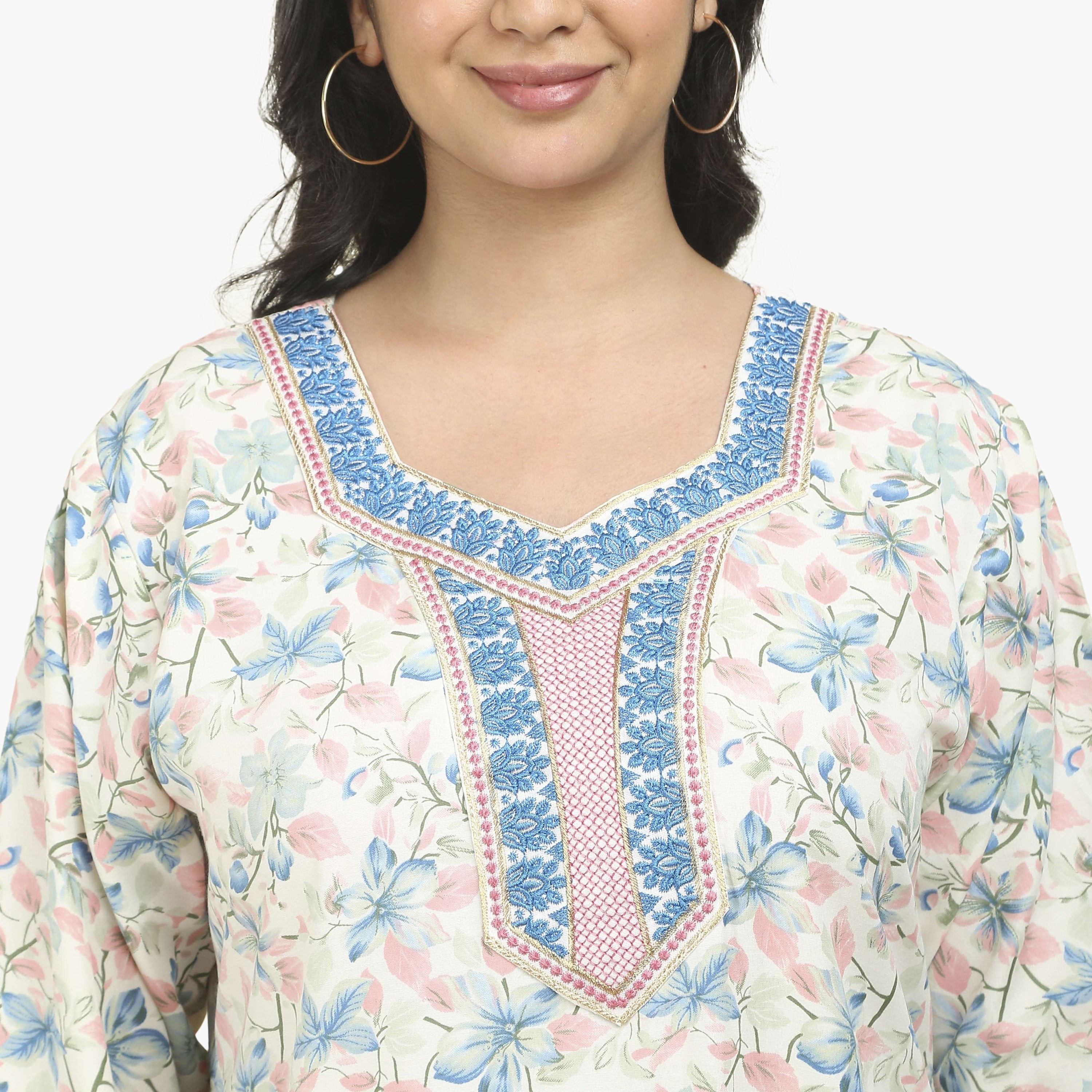 HanaandSara Embroidered Yoke Floral Print Women's Jalabiya-women-arabicclothing-jalabiyas-image-7