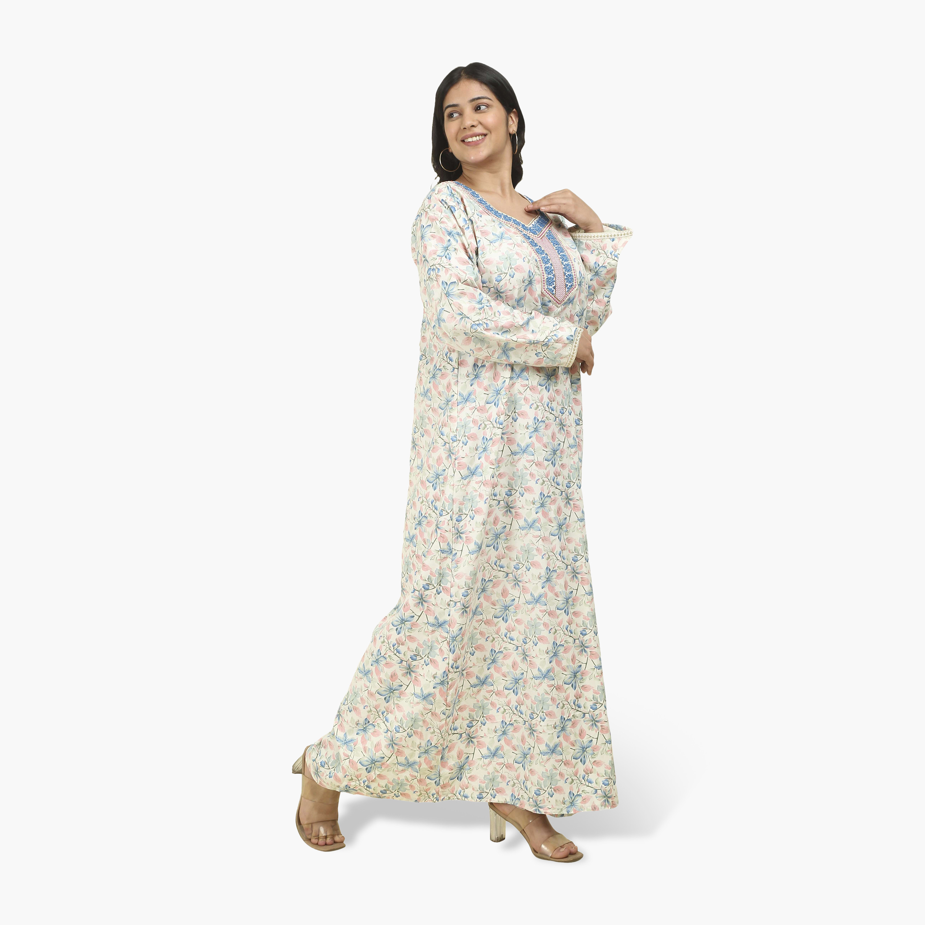 HanaandSara Embroidered Yoke Floral Print Women's Jalabiya-women-arabicclothing-jalabiyas-image-8