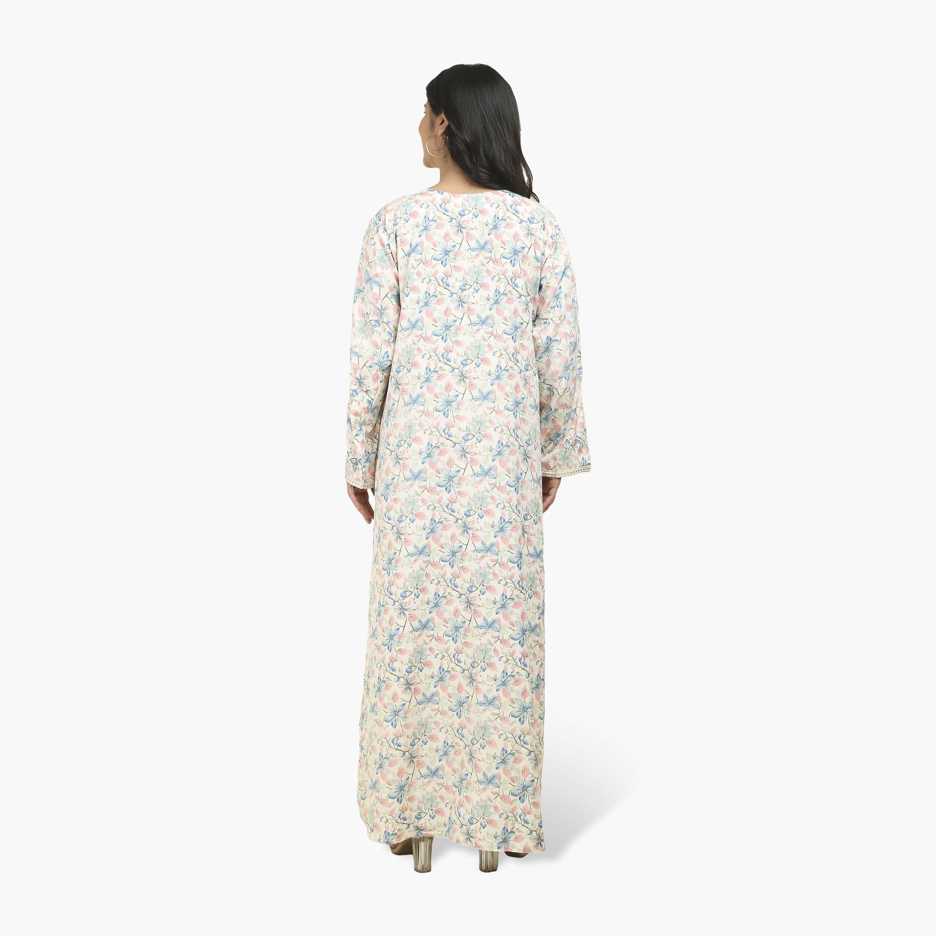 HanaandSara Embroidered Yoke Floral Print Women's Jalabiya-women-arabicclothing-jalabiyas-image-9