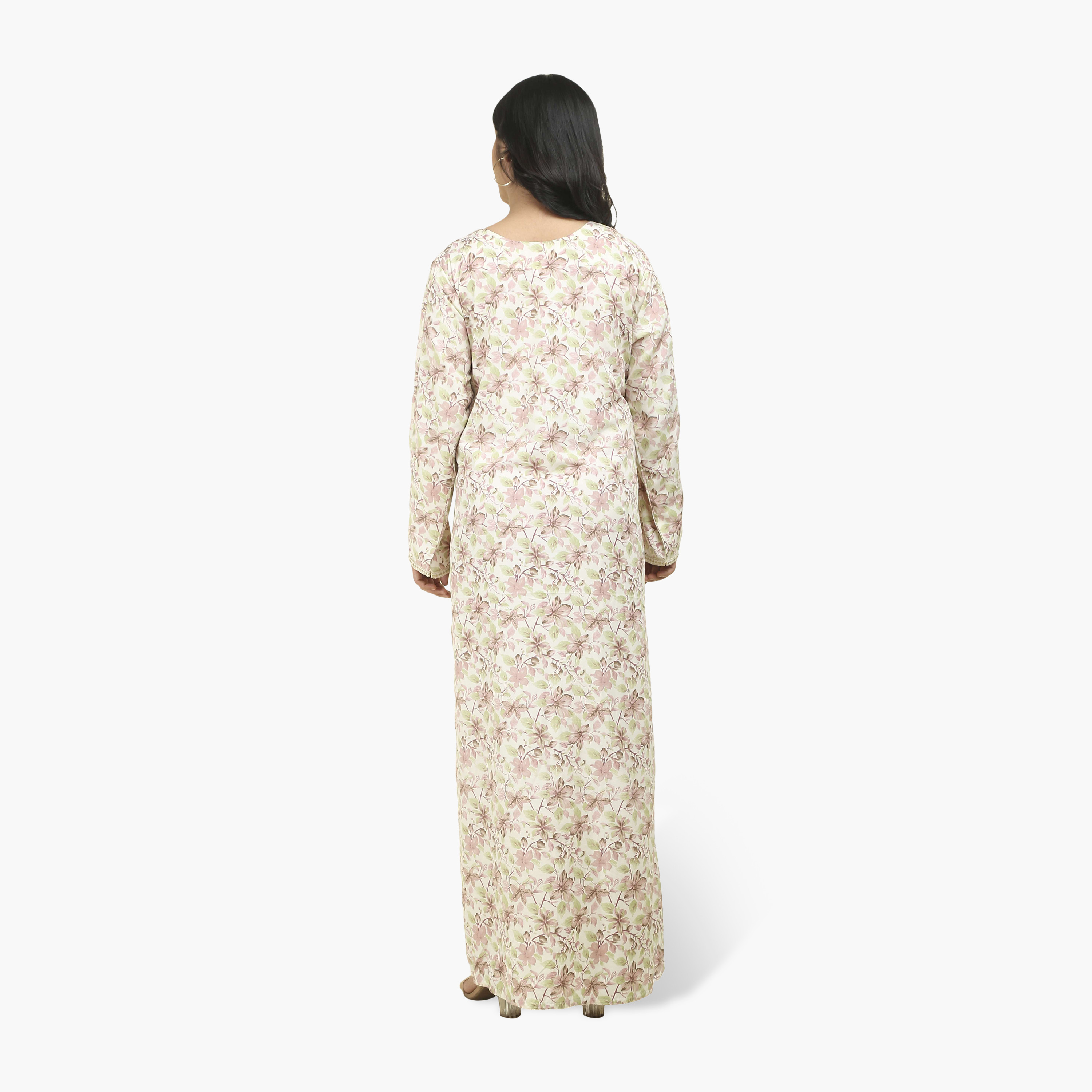 جلابية نسائية بصدرية مطرزة وطبعة زهور من هنا أند سارة-women-arabicclothing-jalabiyas-image-4