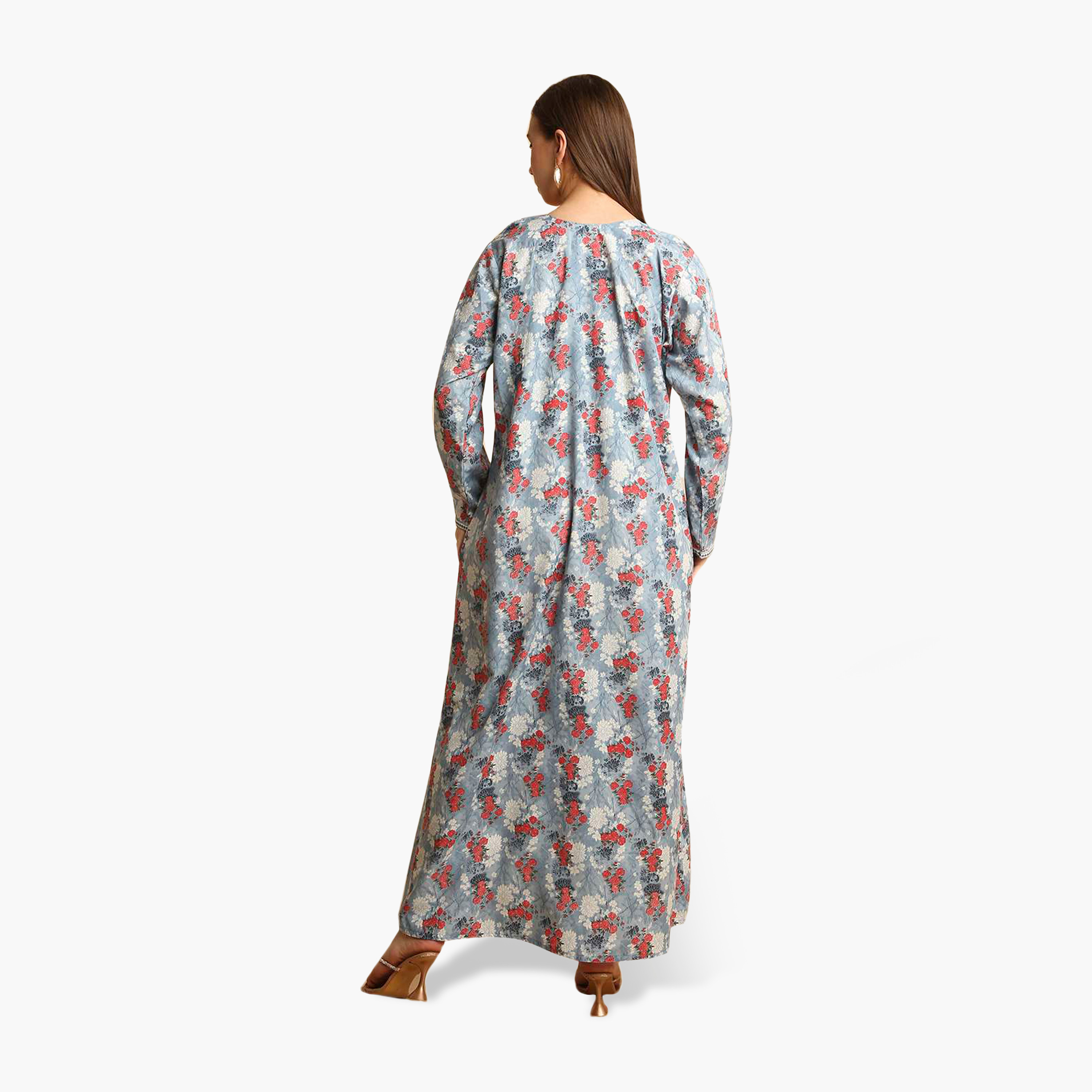 جلابية نسائية بياقة مطرزة وطبعة زهور من هنا أند سارة-women-arabicclothing-jalabiyas-image-15