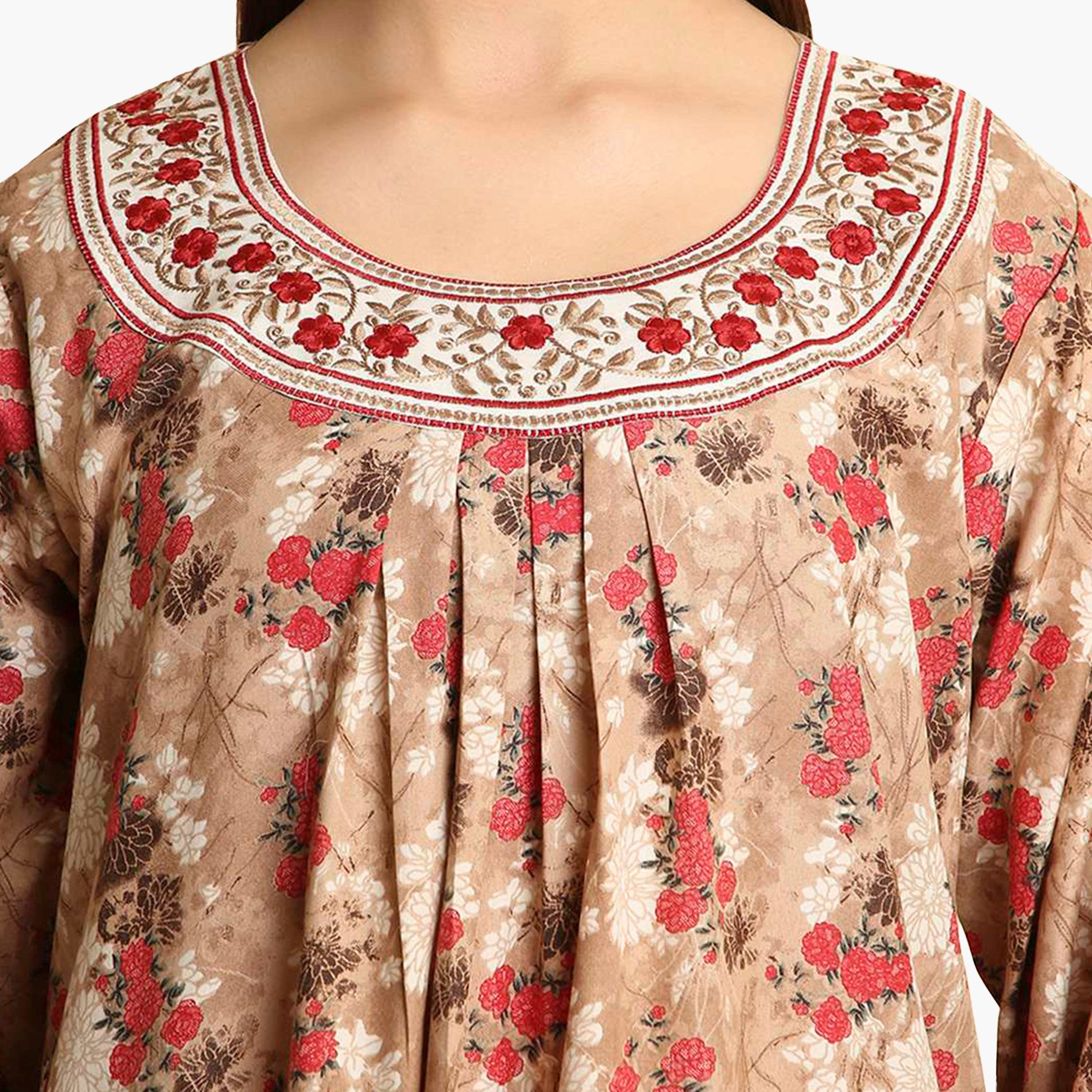 جلابية نسائية بياقة مطرزة وطبعة زهور من هنا أند سارة-women-arabicclothing-jalabiyas-image-7