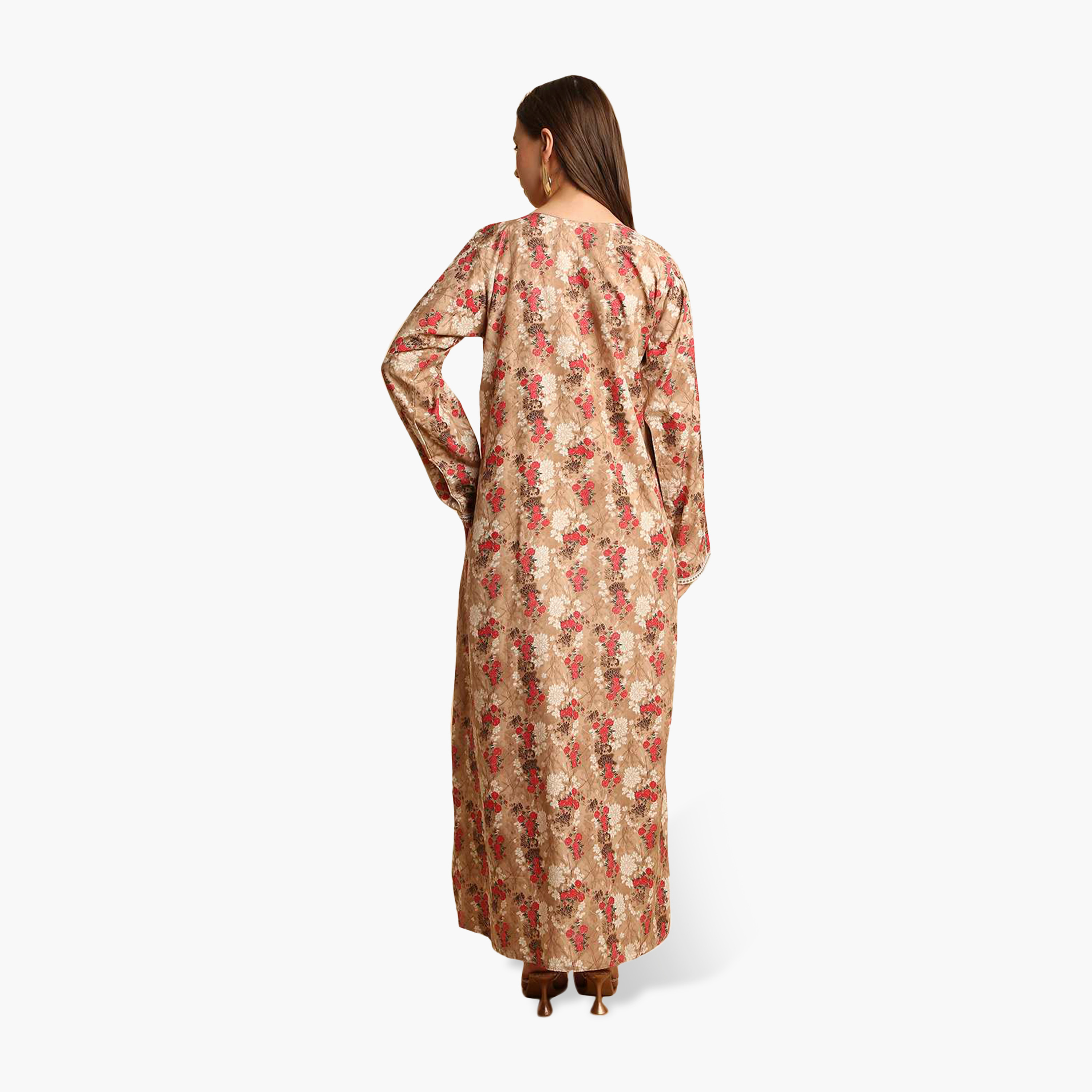 جلابية نسائية بياقة مطرزة وطبعة زهور من هنا أند سارة-women-arabicclothing-jalabiyas-image-10