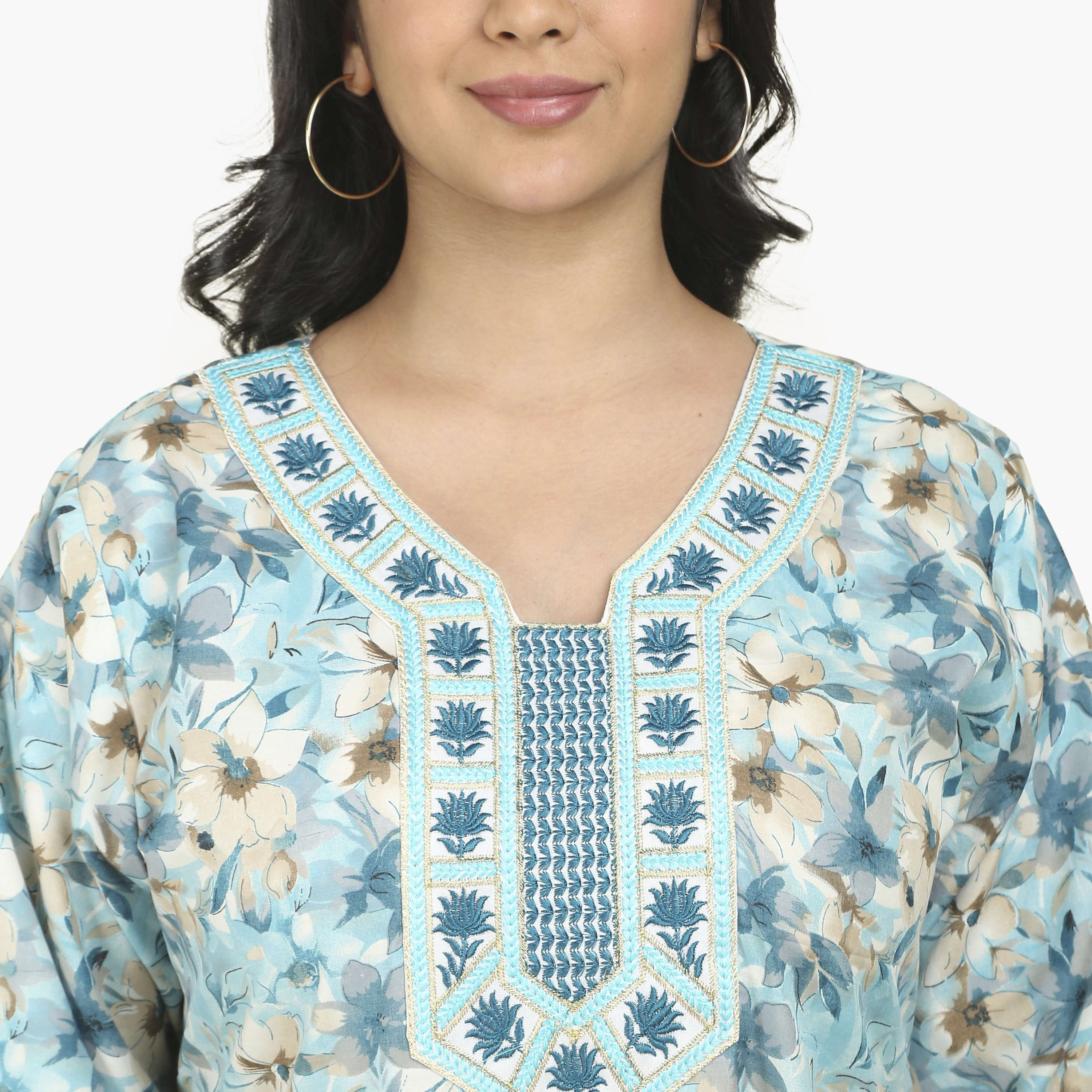 جلابية نسائية بصدرية مطرزة وطبعة زهور من هنا أند سارة-women-arabicclothing-jalabiyas-image-3
