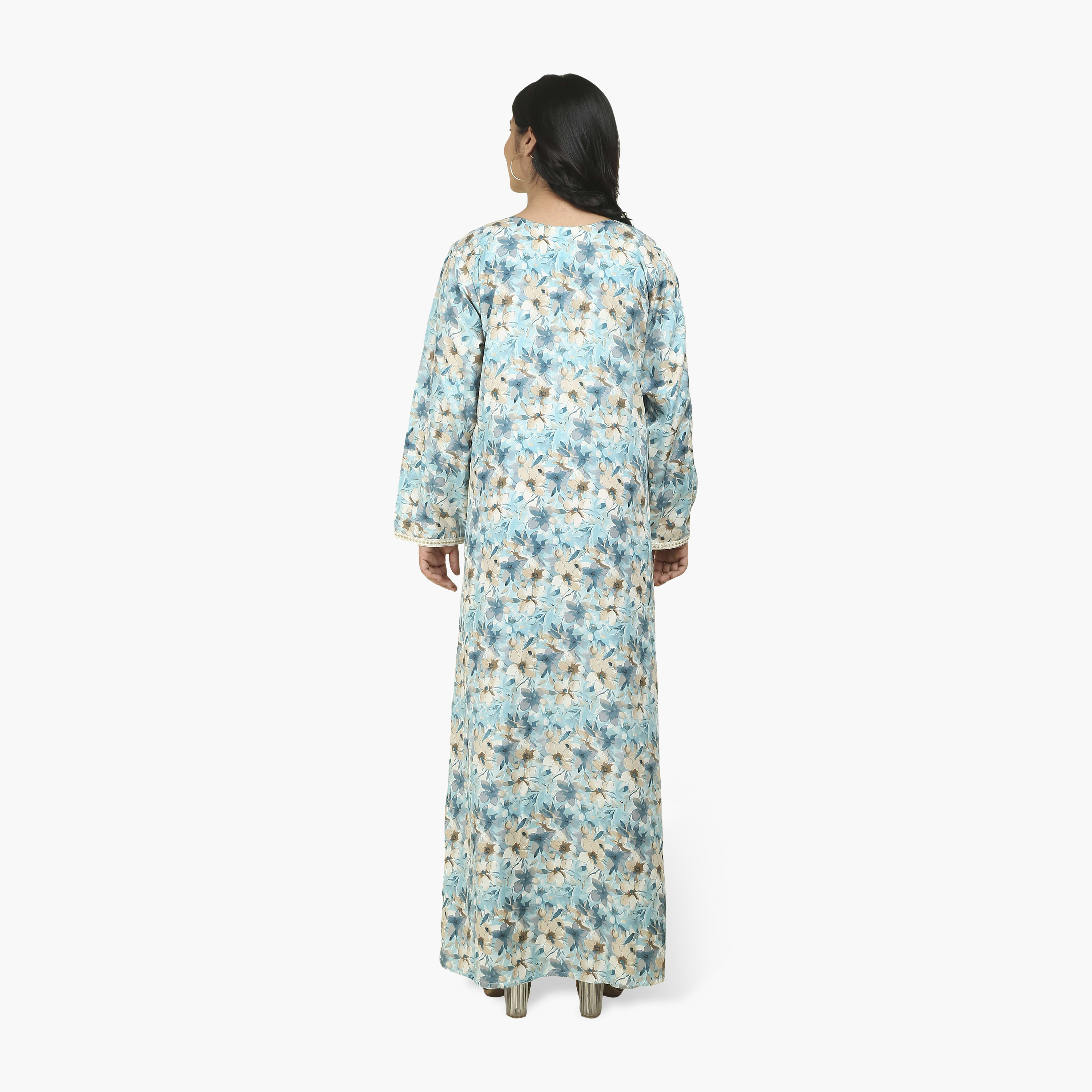 جلابية نسائية بصدرية مطرزة وطبعة زهور من هنا أند سارة-women-arabicclothing-jalabiyas-image-5