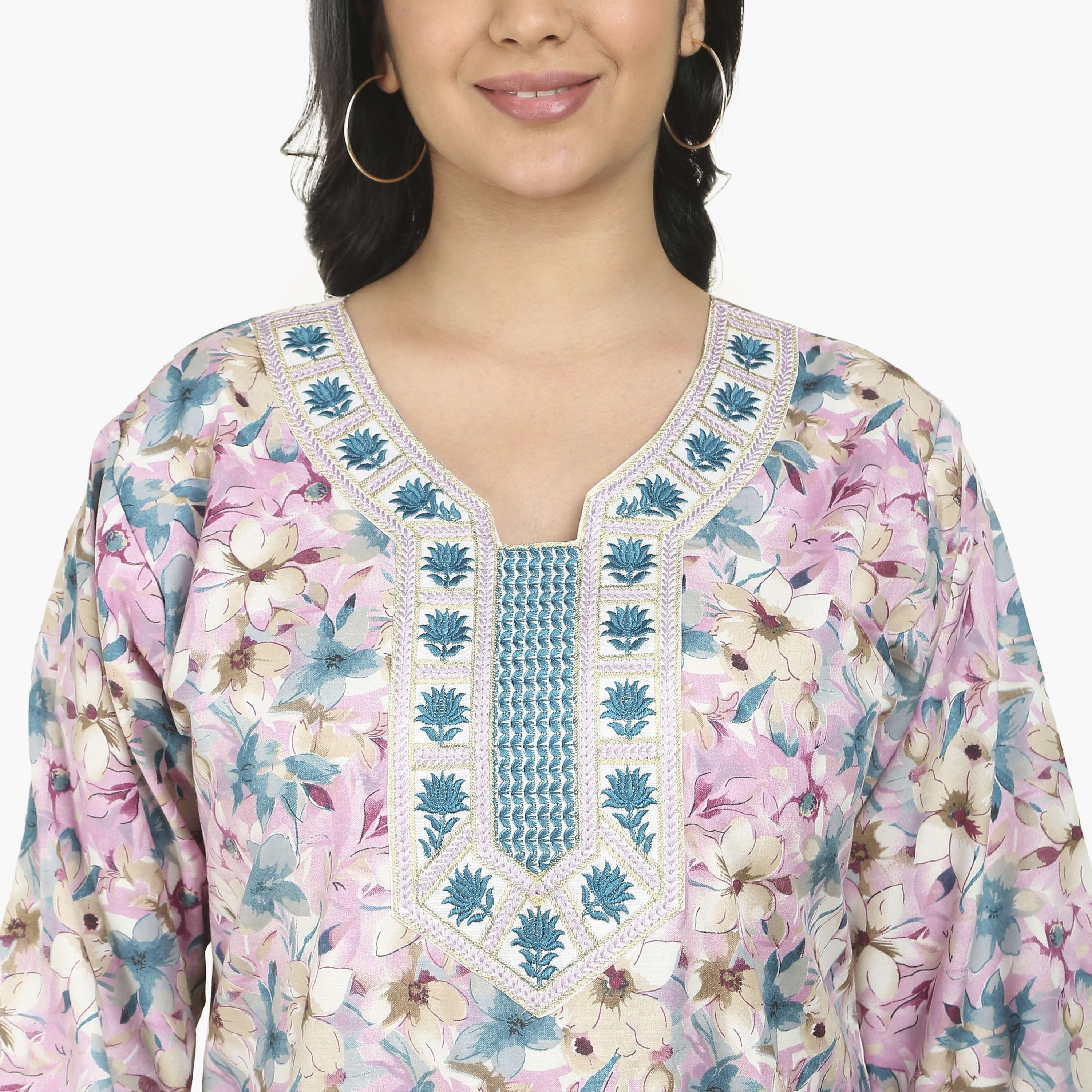 جلابية نسائية بصدرية مطرزة وطبعة زهور من هنا أند سارة-women-arabicclothing-jalabiyas-image-13