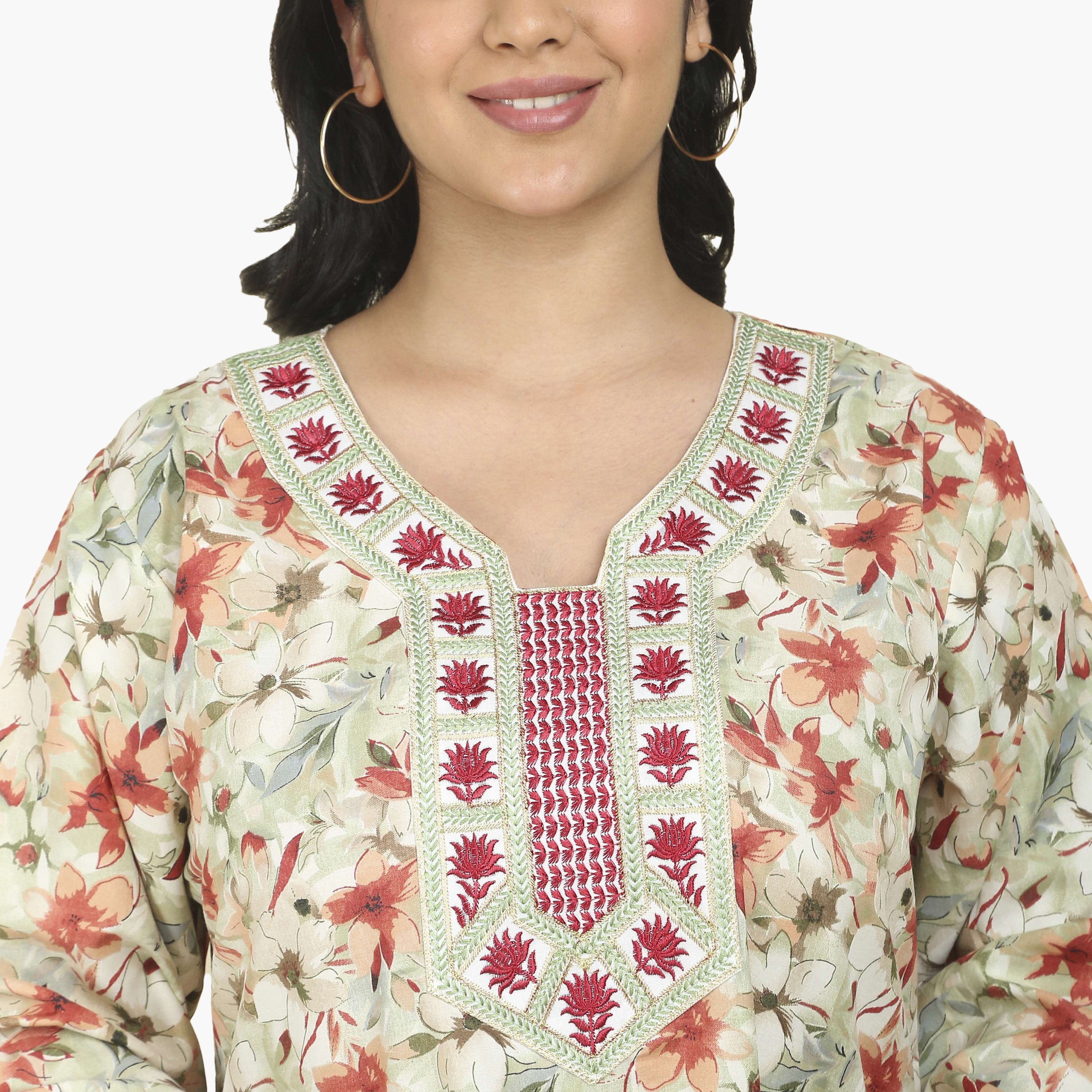جلابية نسائية بصدرية مطرزة وطبعة زهور من هنا أند سارة-women-arabicclothing-jalabiyas-image-3