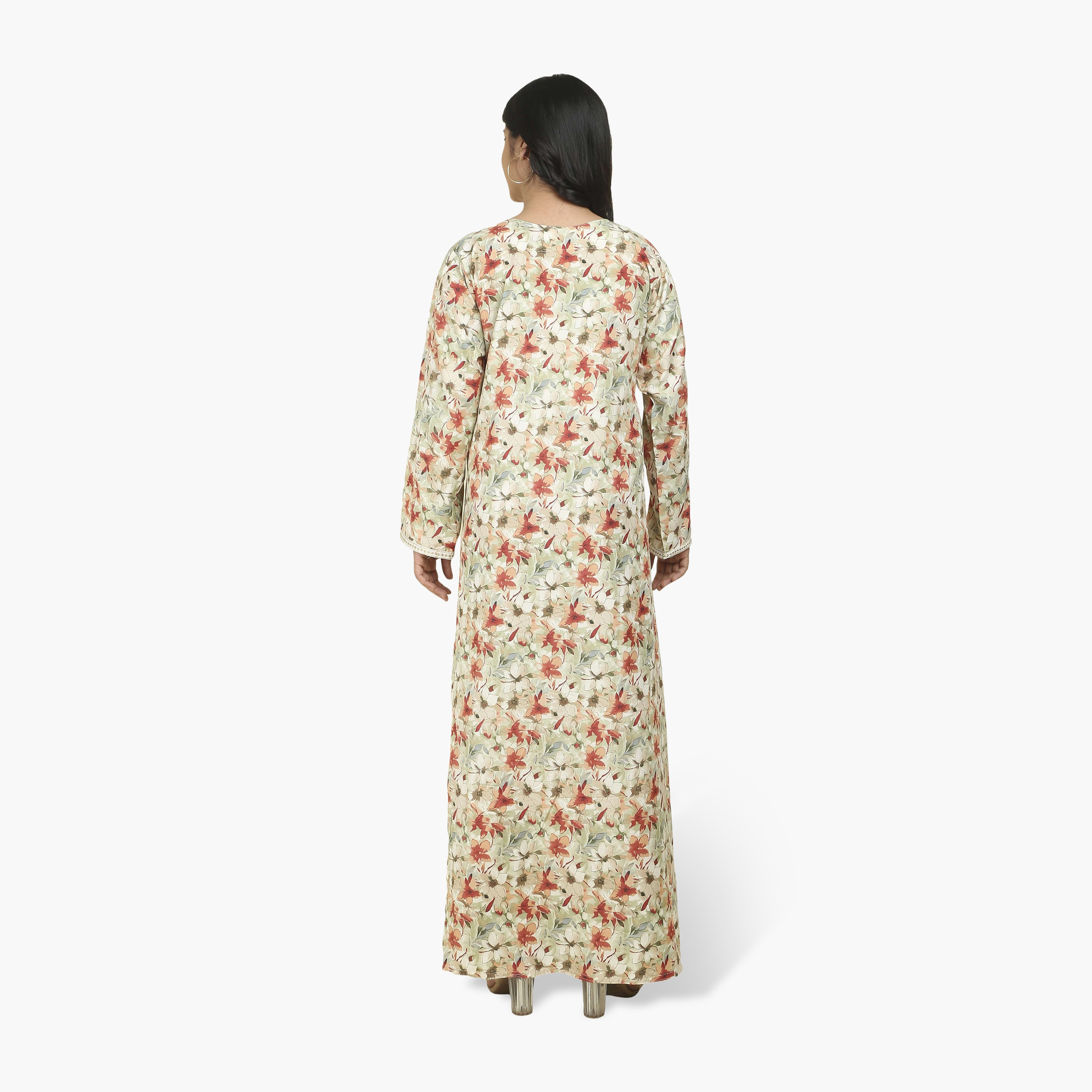 جلابية نسائية بصدرية مطرزة وطبعة زهور من هنا أند سارة-women-arabicclothing-jalabiyas-image-5