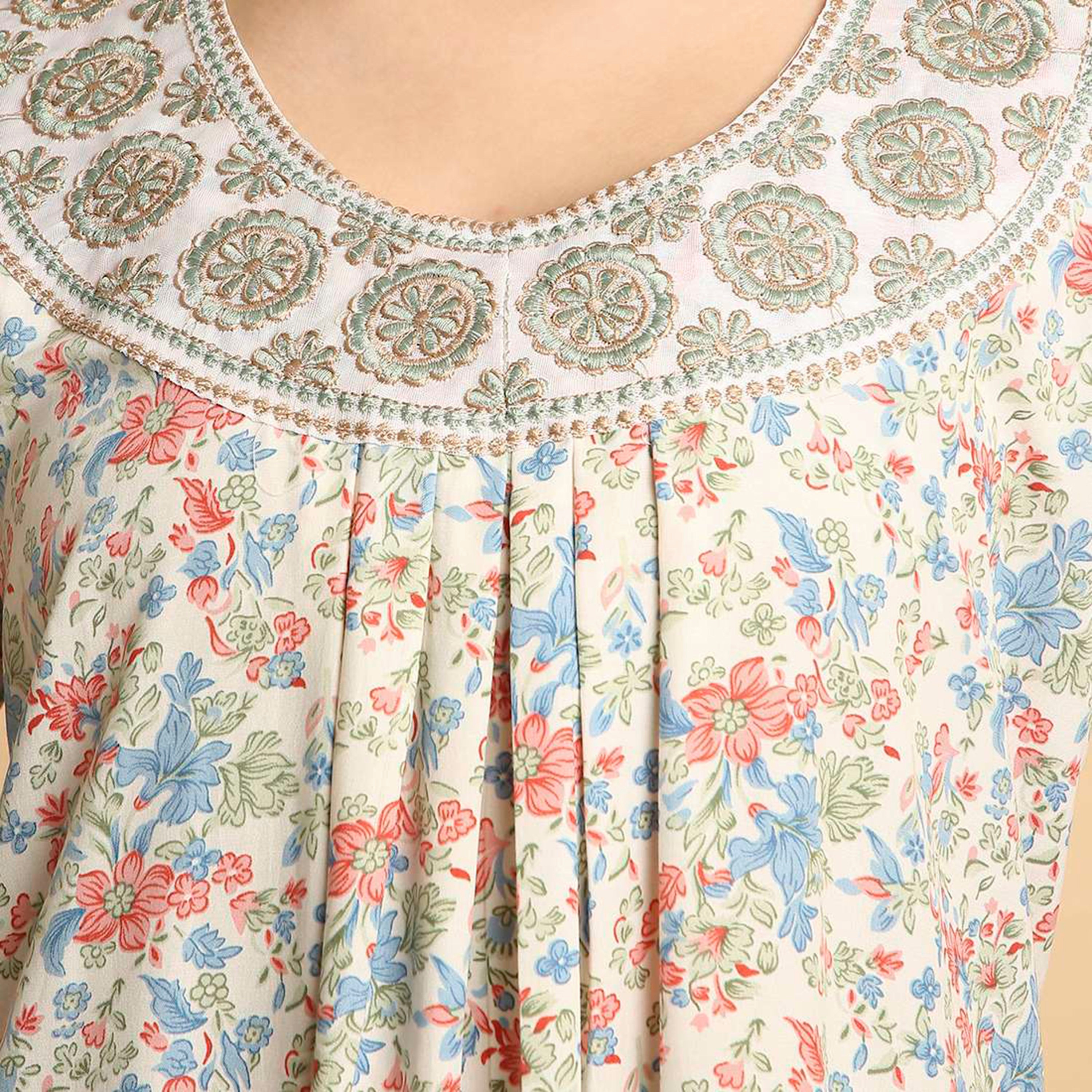HanaandSara Floral Print Embroidered Neck Women's Jalabiya-women-arabicclothing-jalabiyas-image-7