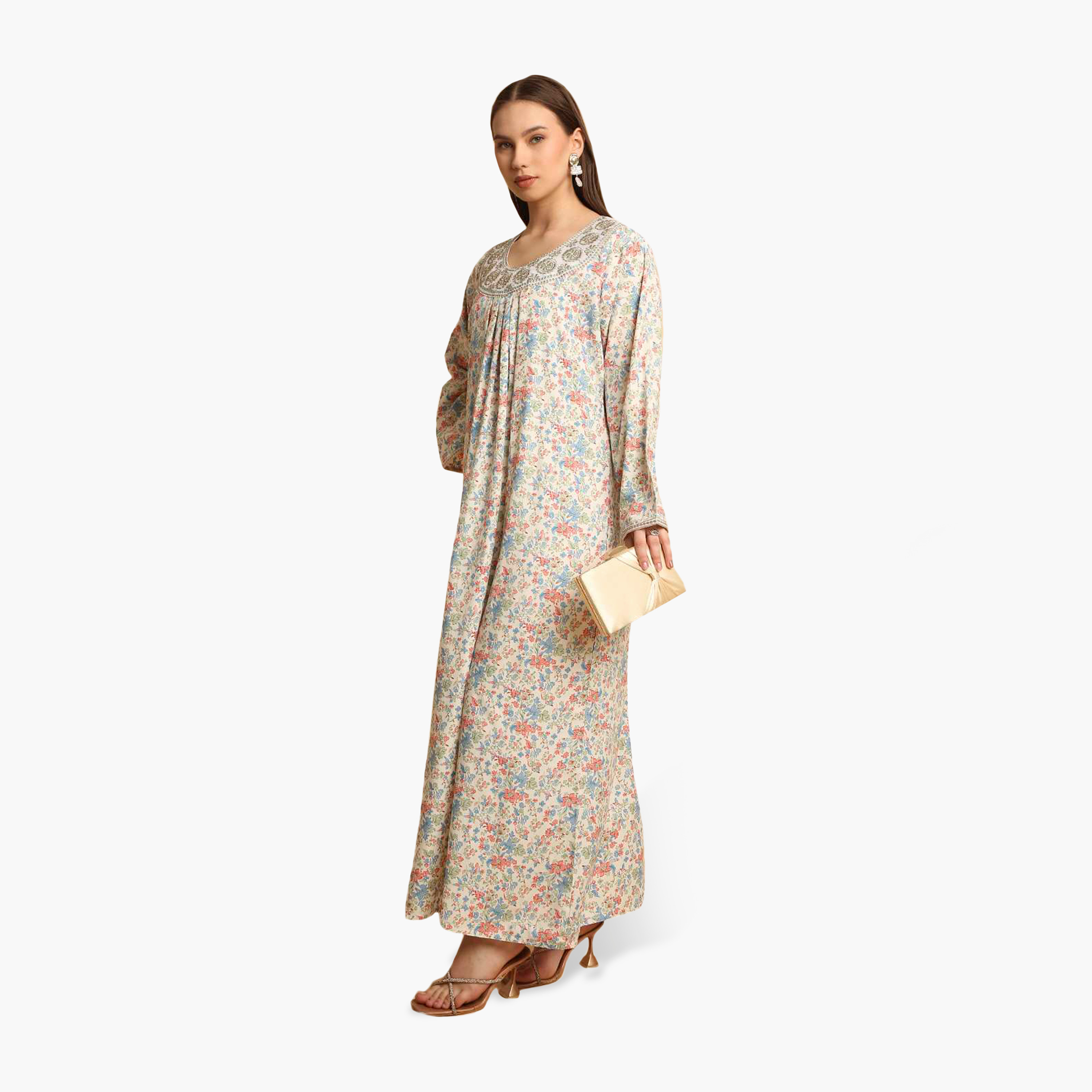 HanaandSara Floral Print Embroidered Neck Women's Jalabiya-women-arabicclothing-jalabiyas-image-8