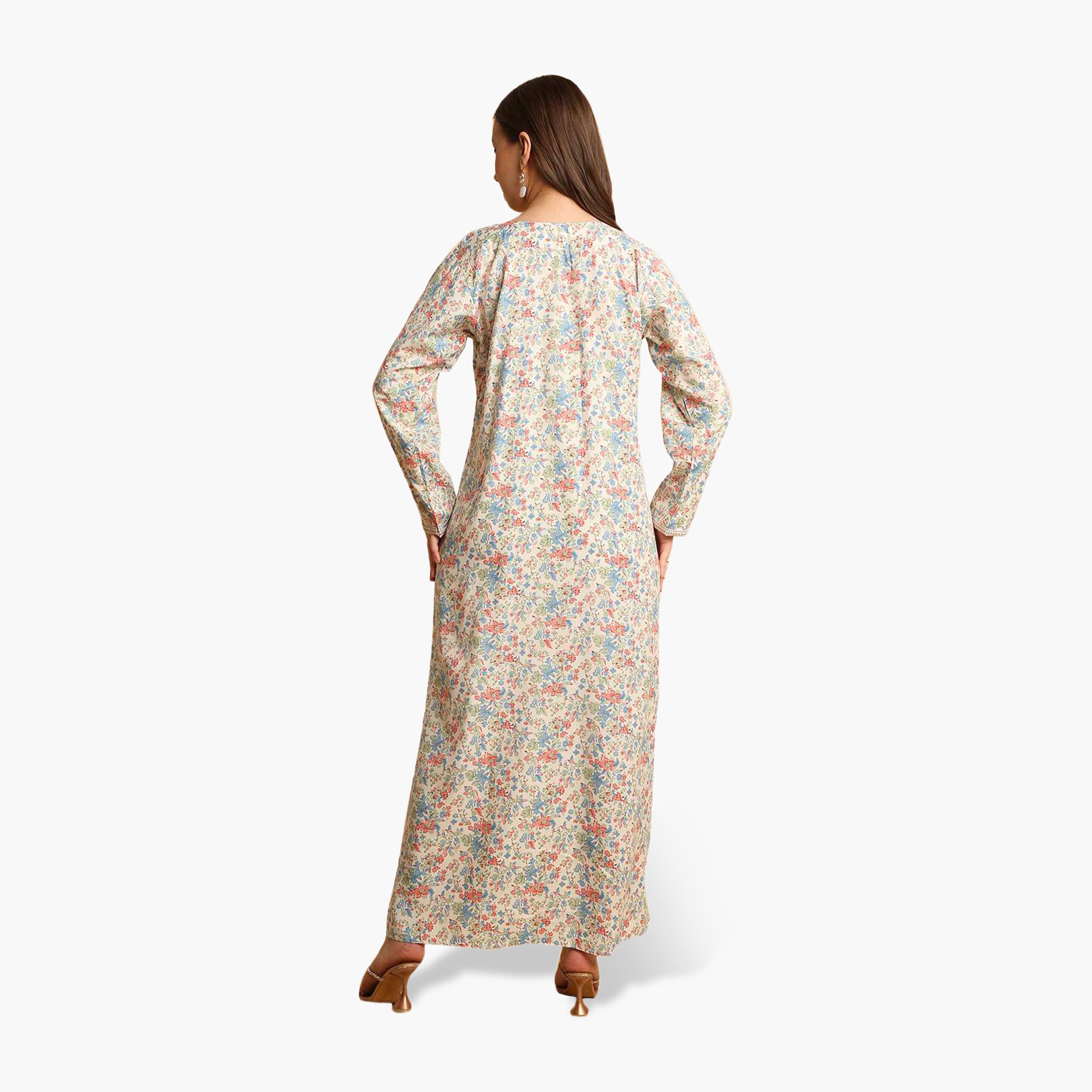 HanaandSara Floral Print Embroidered Neck Women's Jalabiya-women-arabicclothing-jalabiyas-image-10