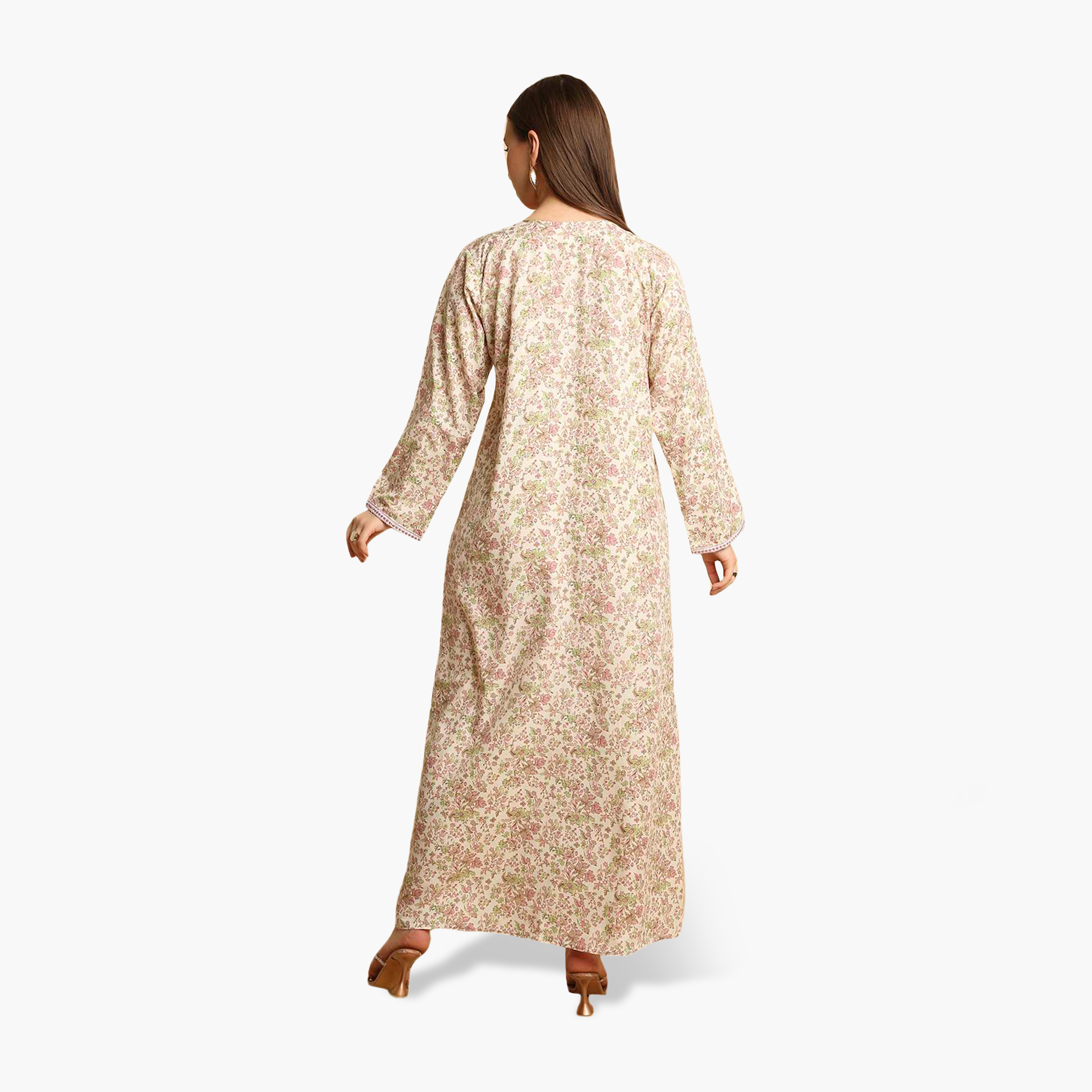 HanaandSara Floral Print Embroidered Neck Women's Jalabiya-women-arabicclothing-jalabiyas-image-14