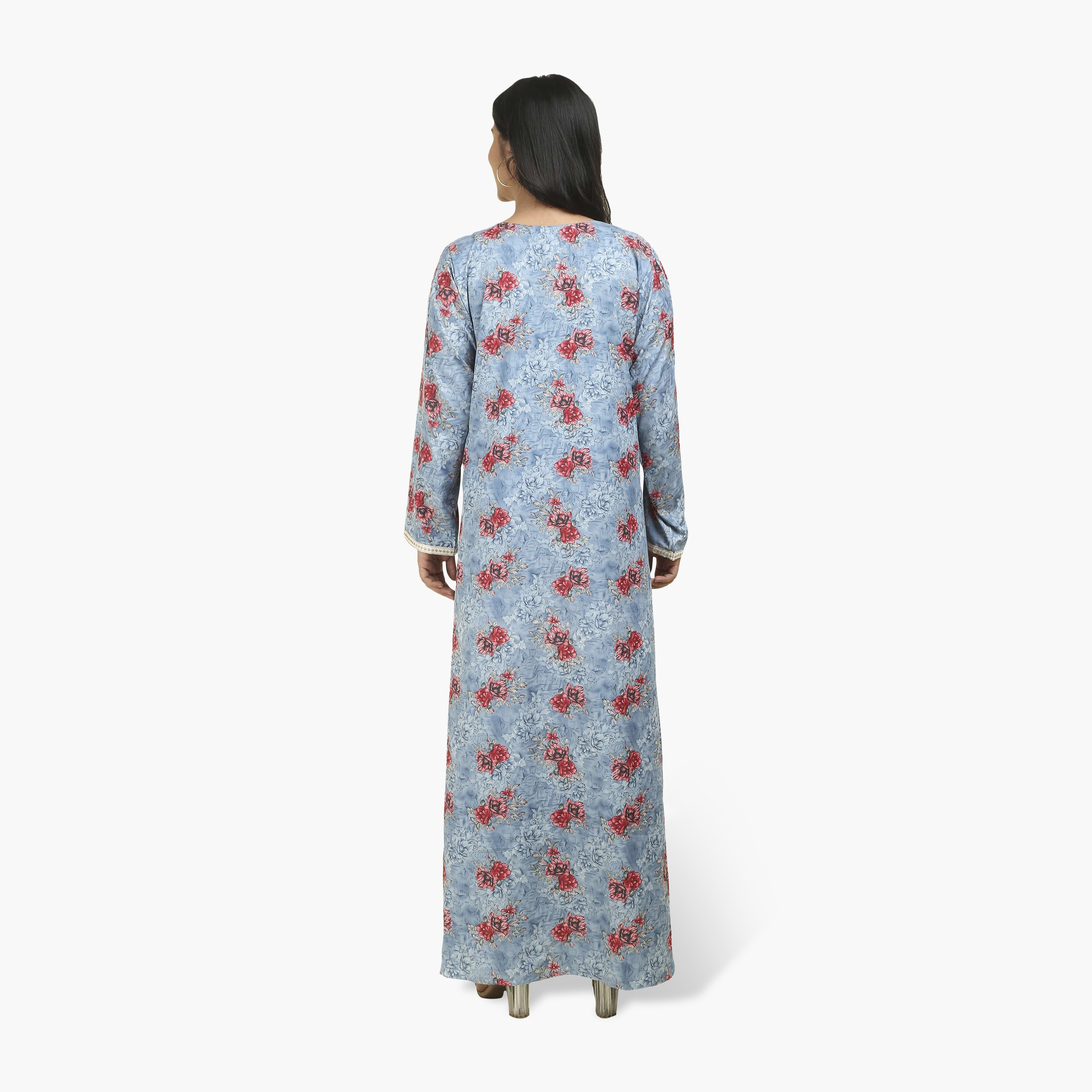 جلابية نسائية بصدرية مطرزة وطبعة زهور من هنا أند سارة-women-arabicclothing-jalabiyas-image-10